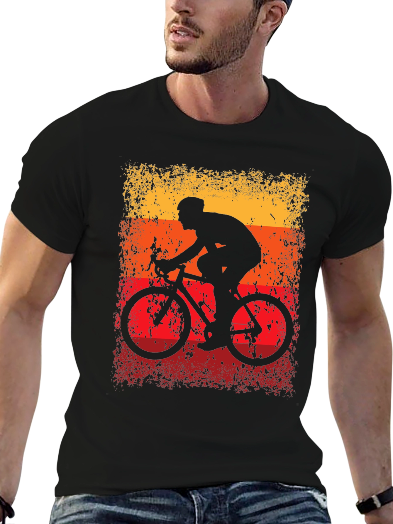 Black Retro Cycling T-Shirt - Black Cotton Blend view 6