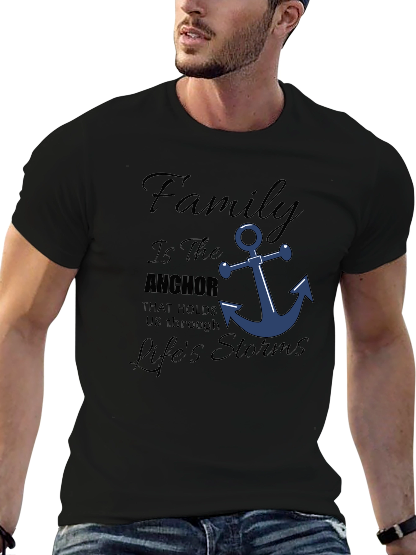 Black Family Anchor T-Shirt - Holds You Through Life's Storms! view 6