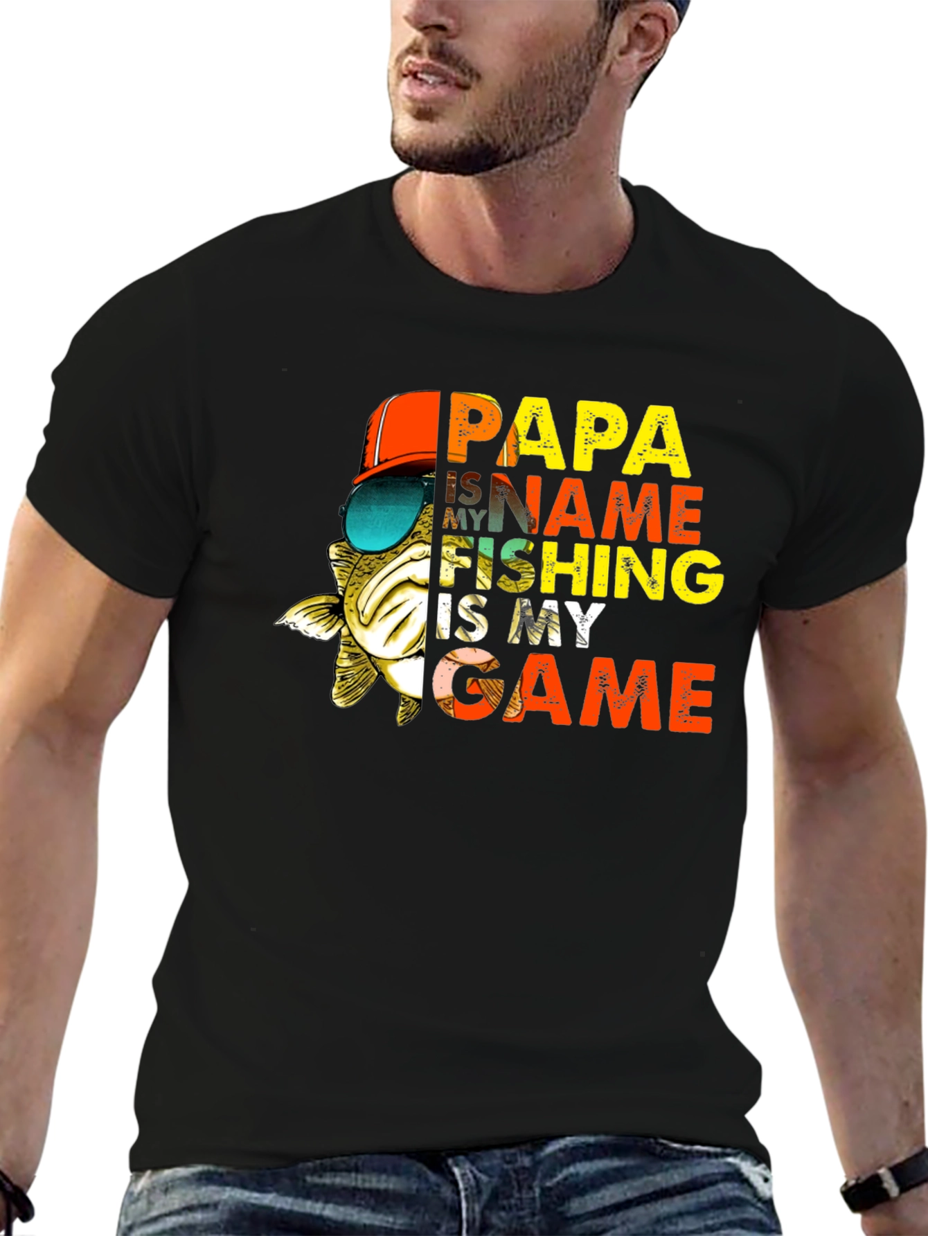 Black Papa Fishing T-Shirt - Name is My Game view 6