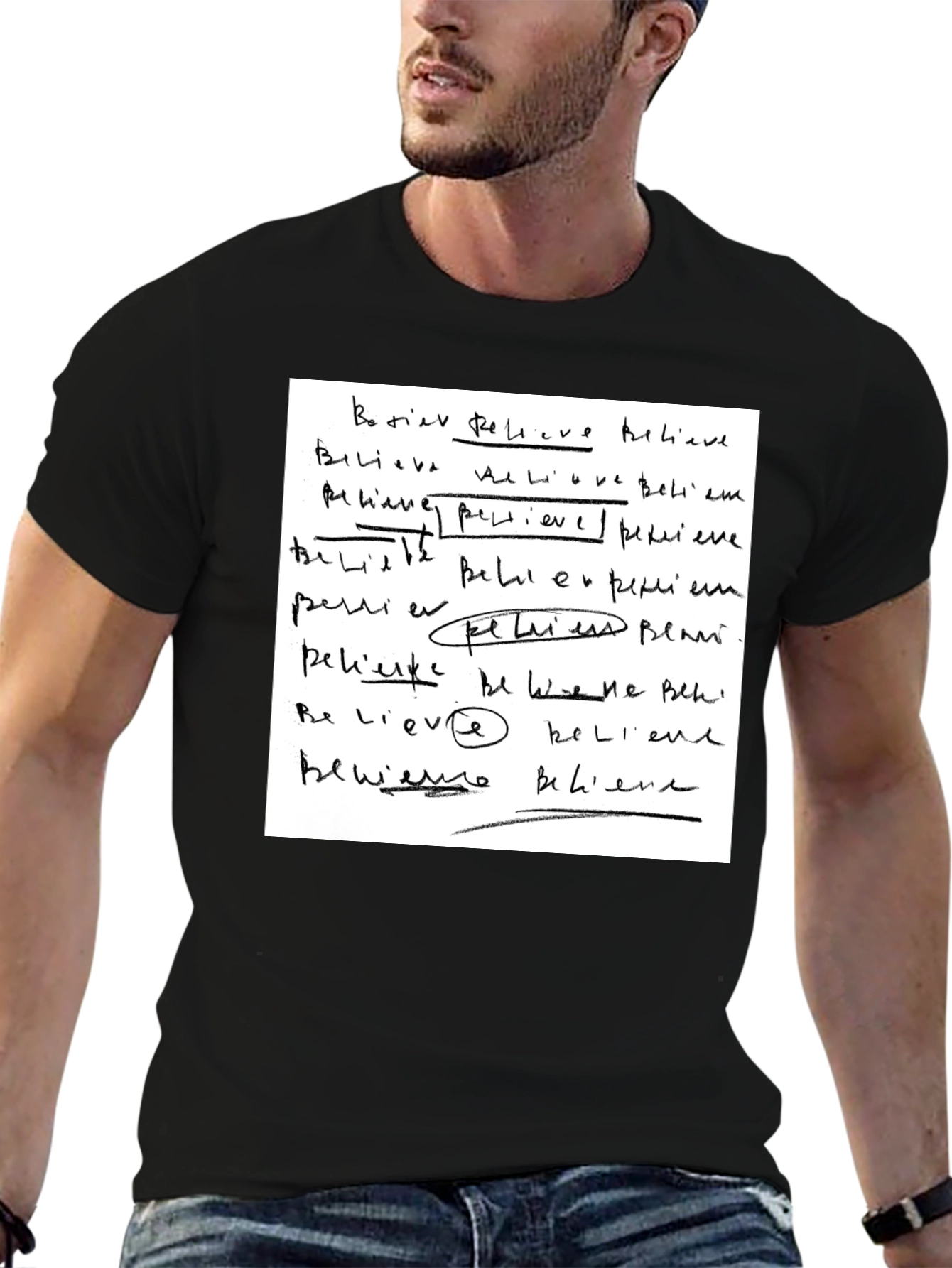 Black Believe Handwriting Graphic T-Shirt view 6