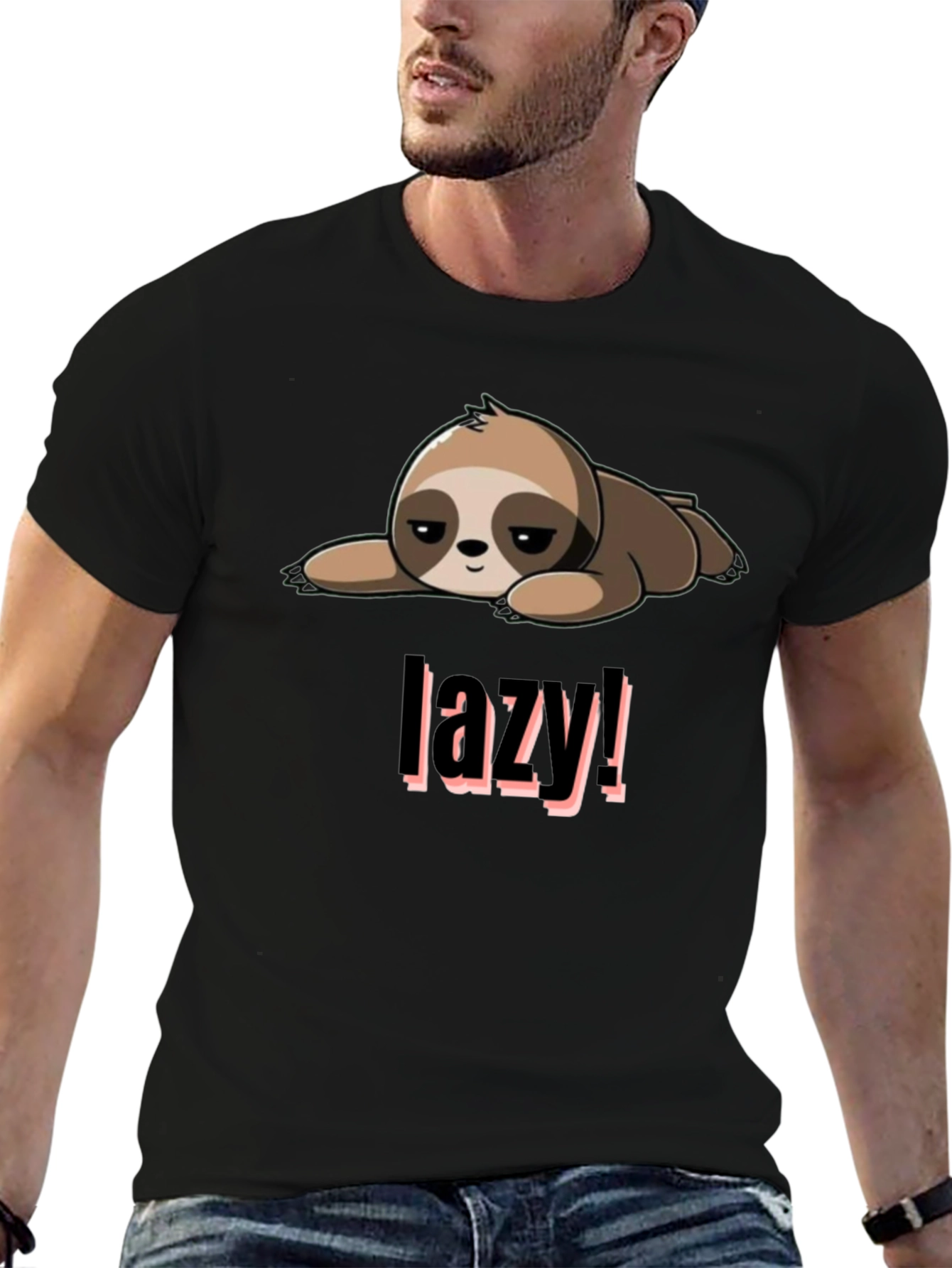 Black Lazy Sloth Graphic Tee - Black Cotton Blend view 6