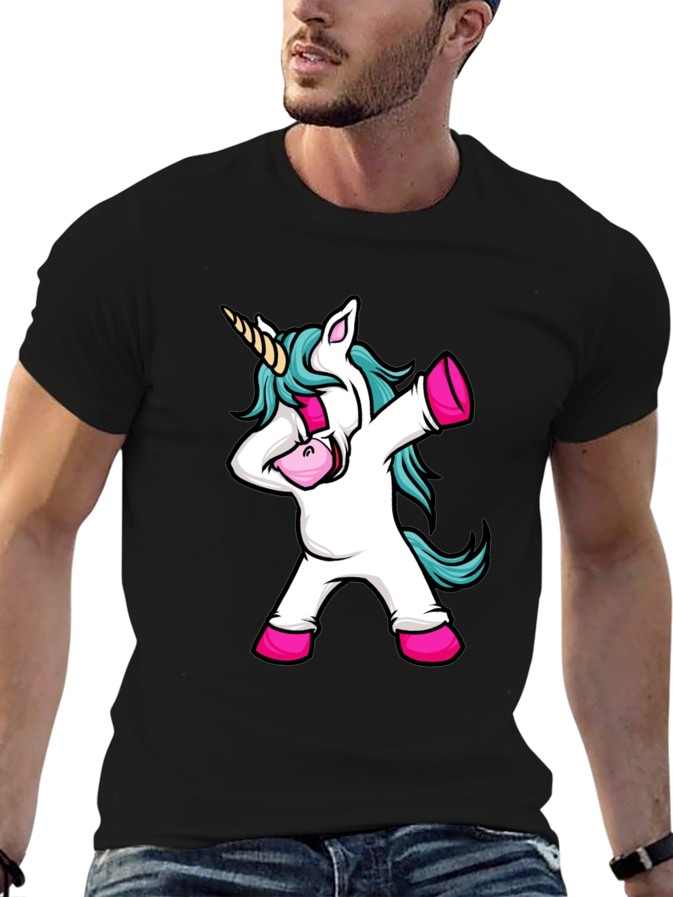 Black Dabbing Unicorn Black Graphic Tee view 6