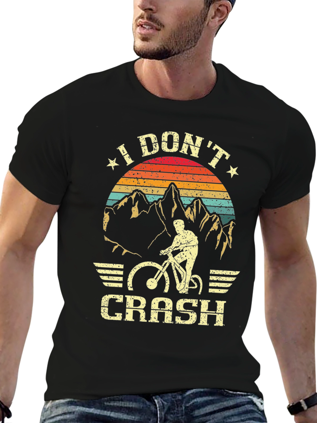 Black I Don't Crash Mountain Bike T-Shirt view 6