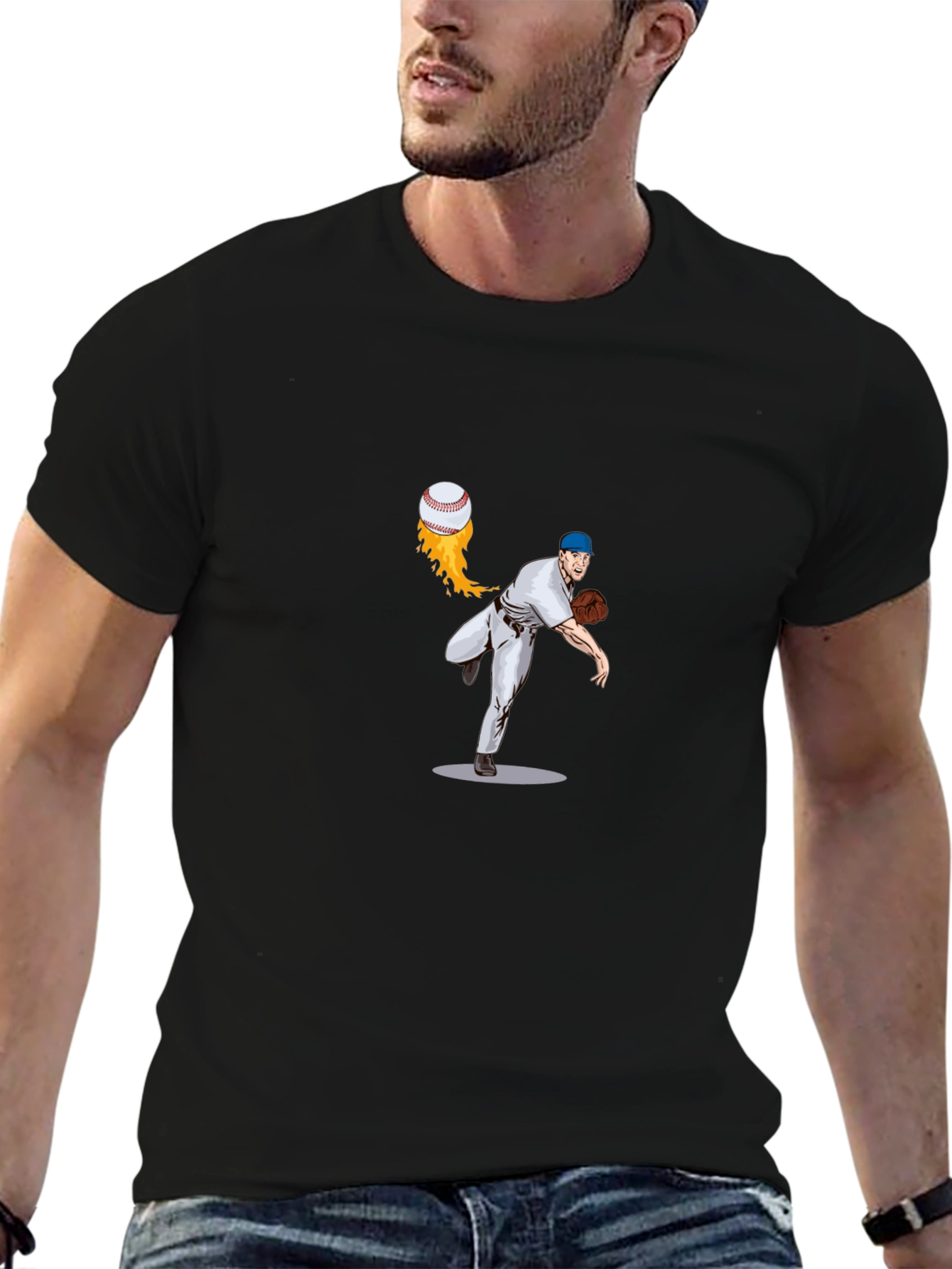 Black Baseball Pitcher T-Shirt view 6