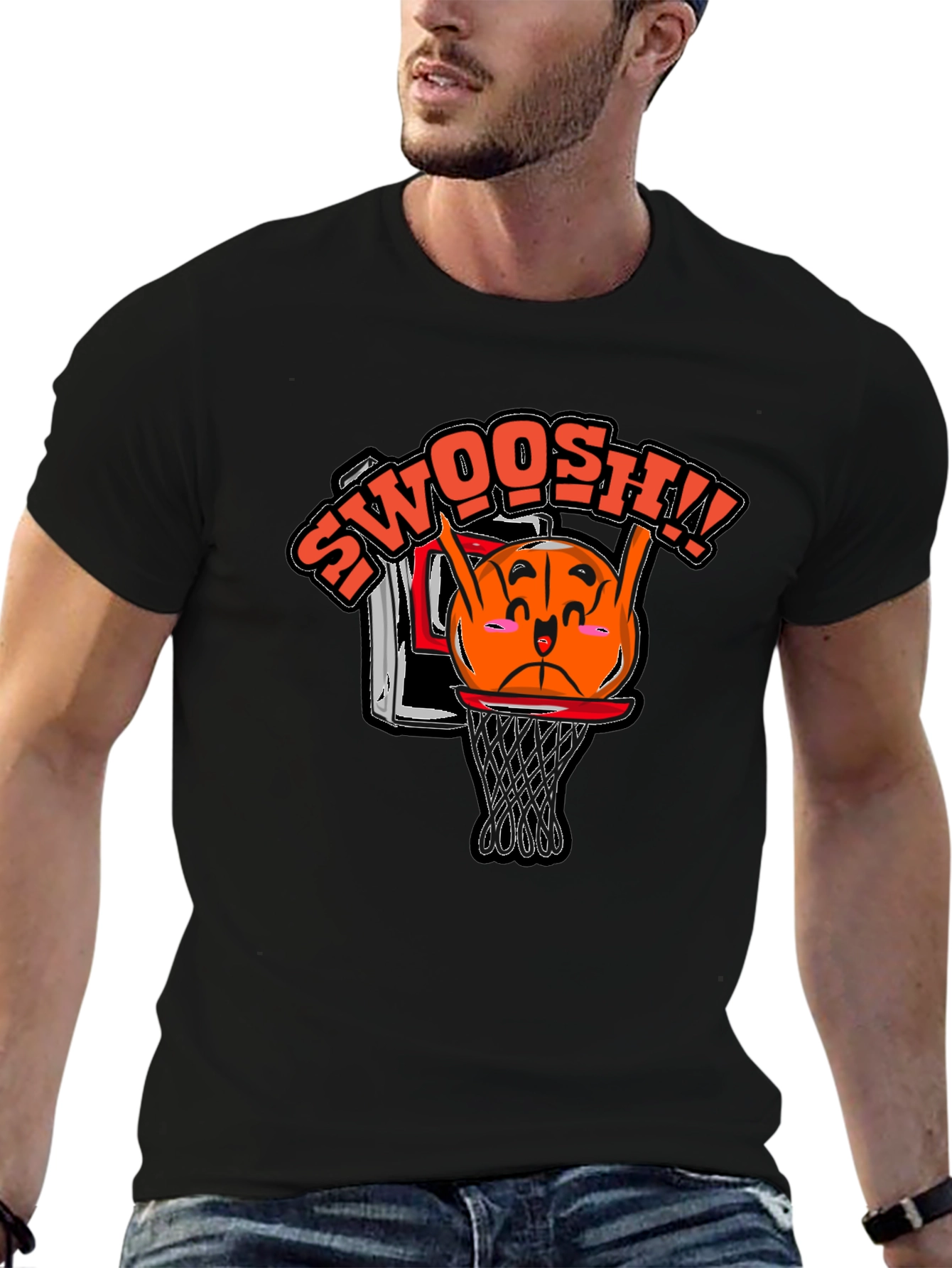 Black Funny Basketball Graphic Tee - Swoosh! view 6