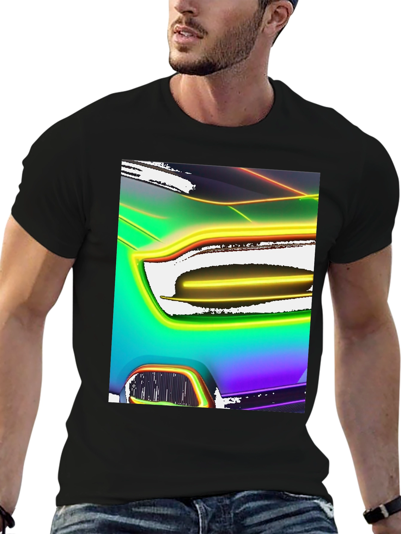 Black Neon Car Graphic Black T-Shirt view 6