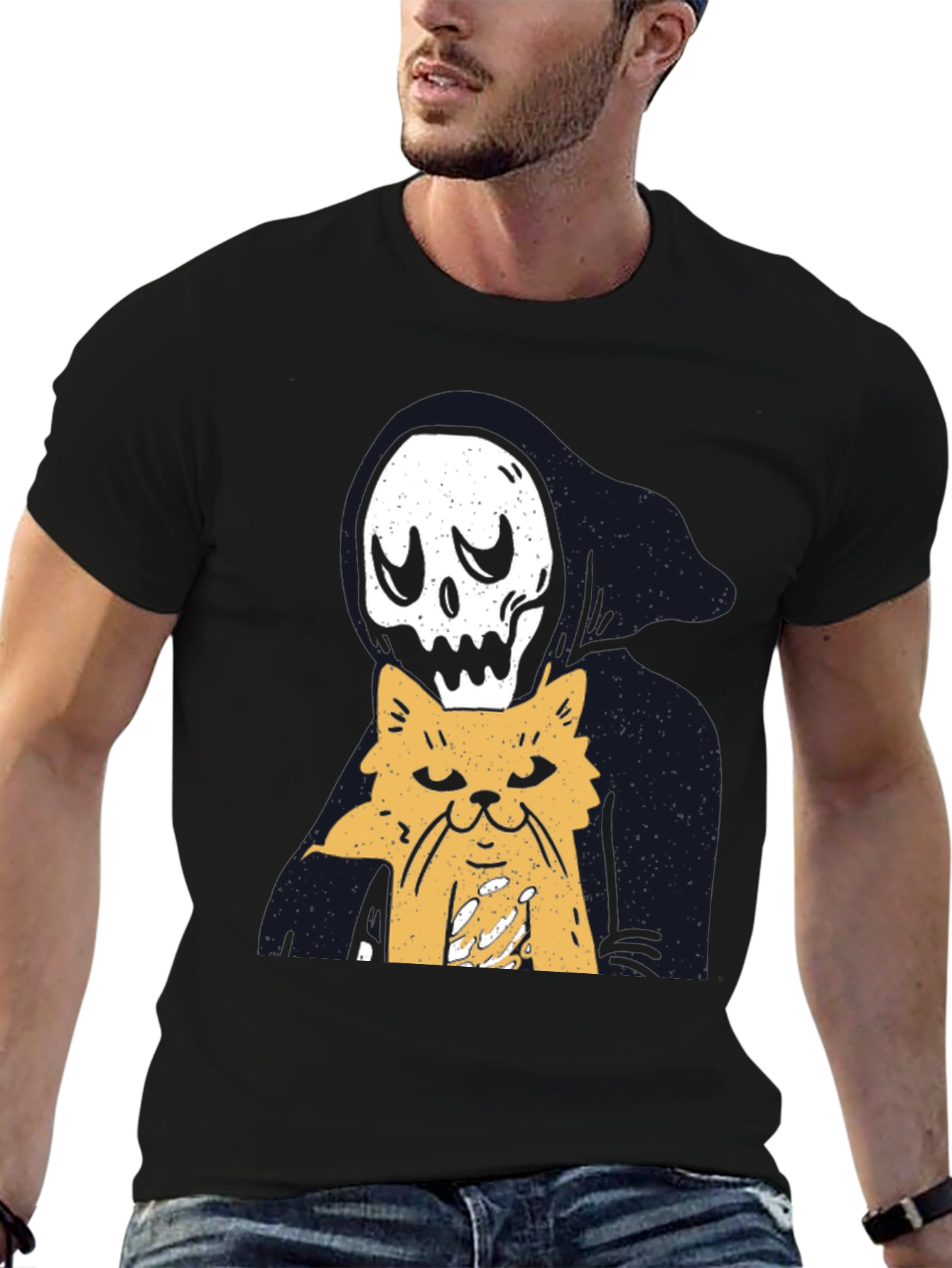 Black Grim Reaper Cat Lover T-Shirt - Black view 6
