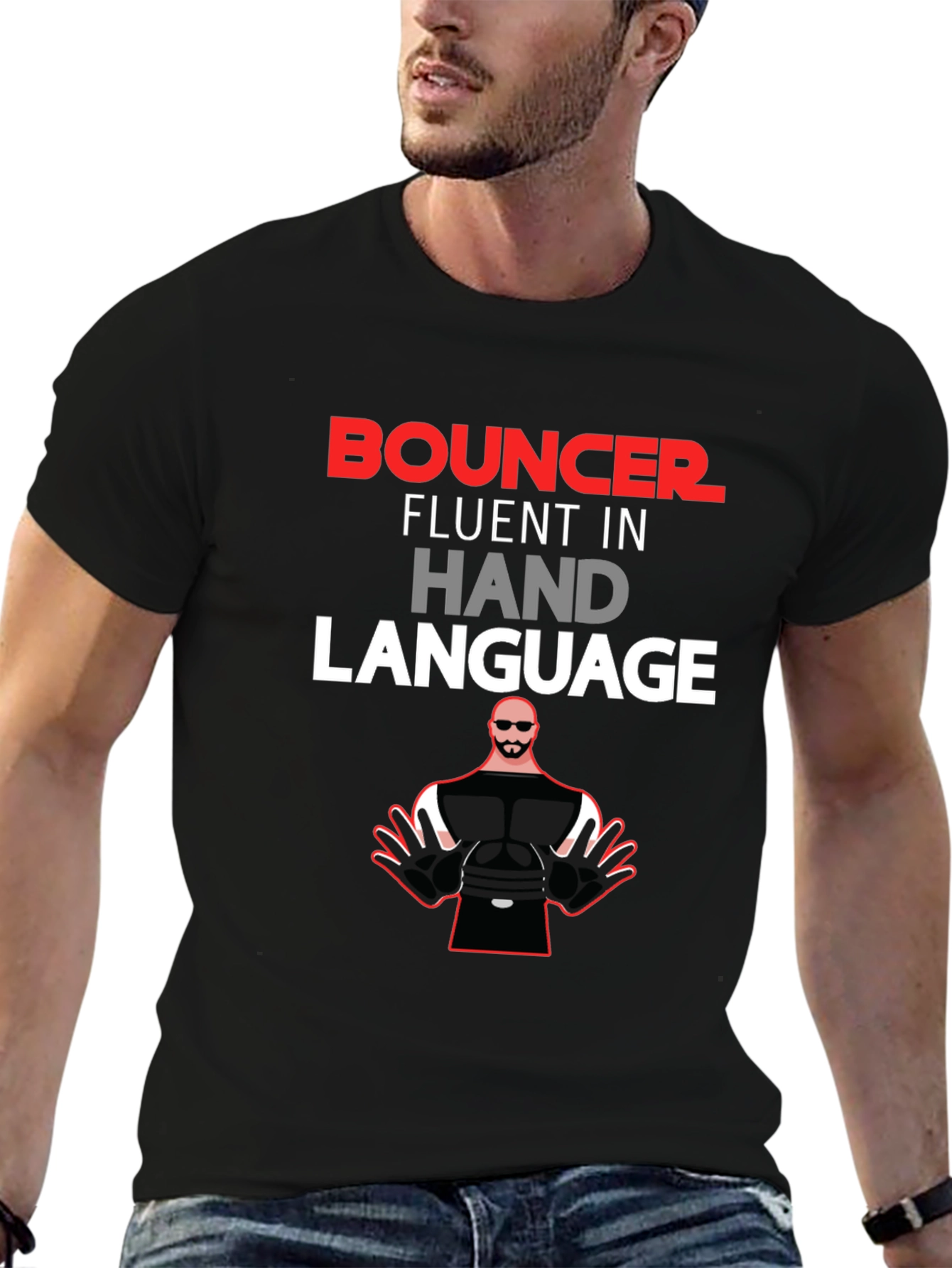 Black Bouncer Fluent in Hand Language Black Graphic Tee view 6
