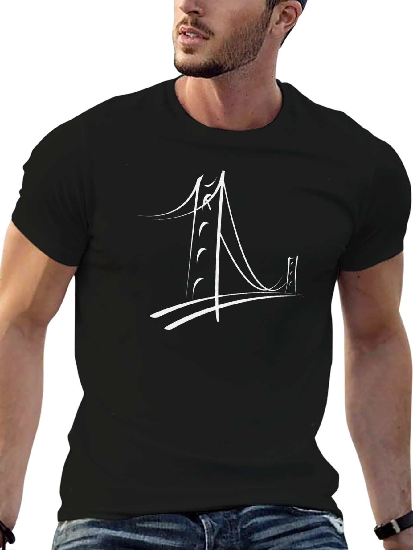 Black Modern Bridge Graphic Black T-Shirt view 6