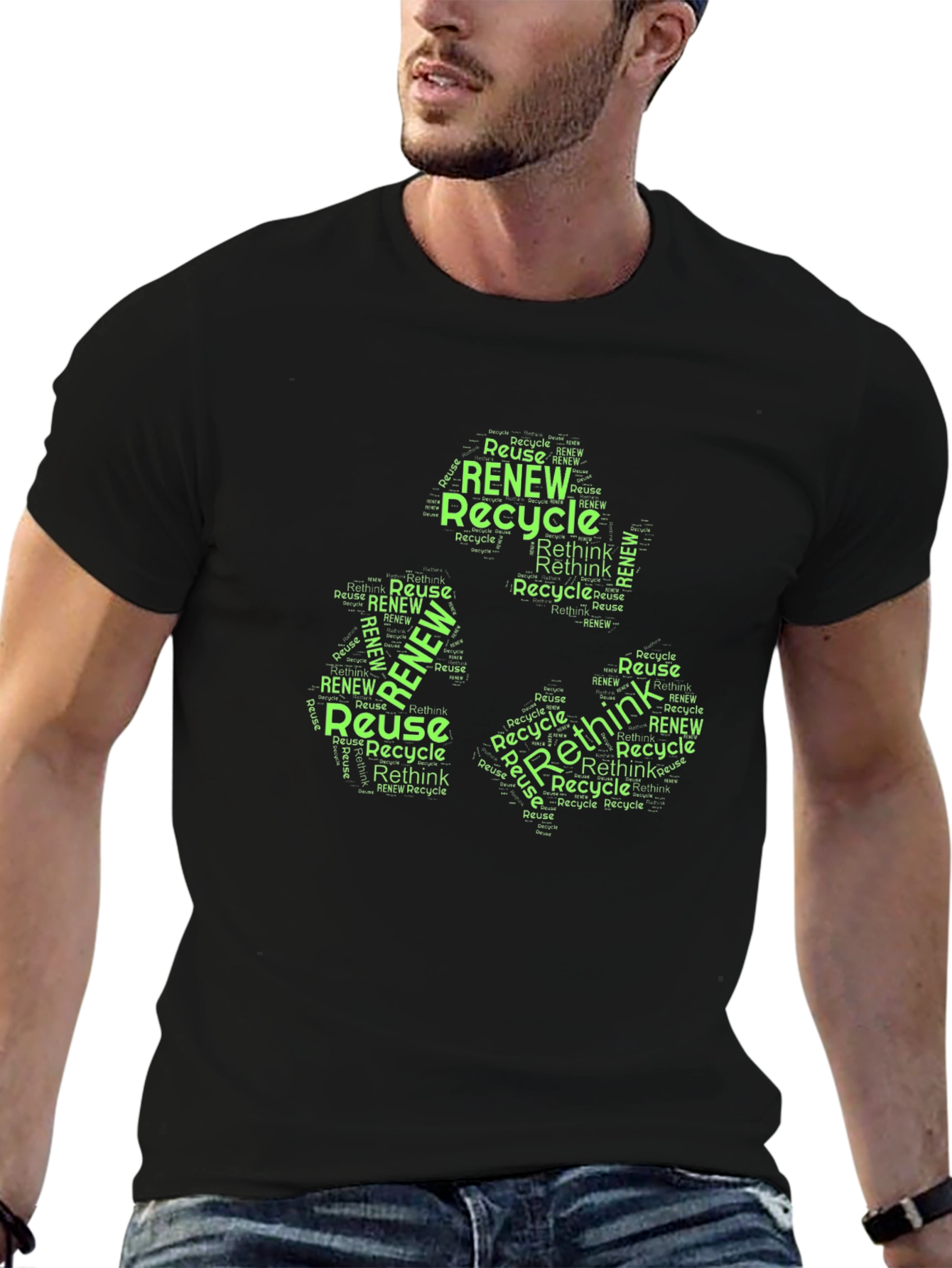 Black Eco-Friendly Recycle Word Art T-Shirt view 6