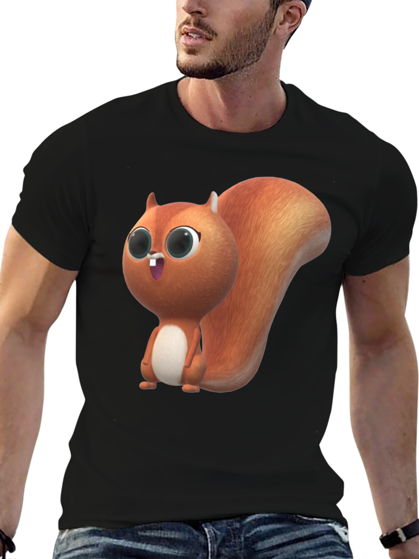 Black Cute Squirrel Graphic Black T-Shirt view 6