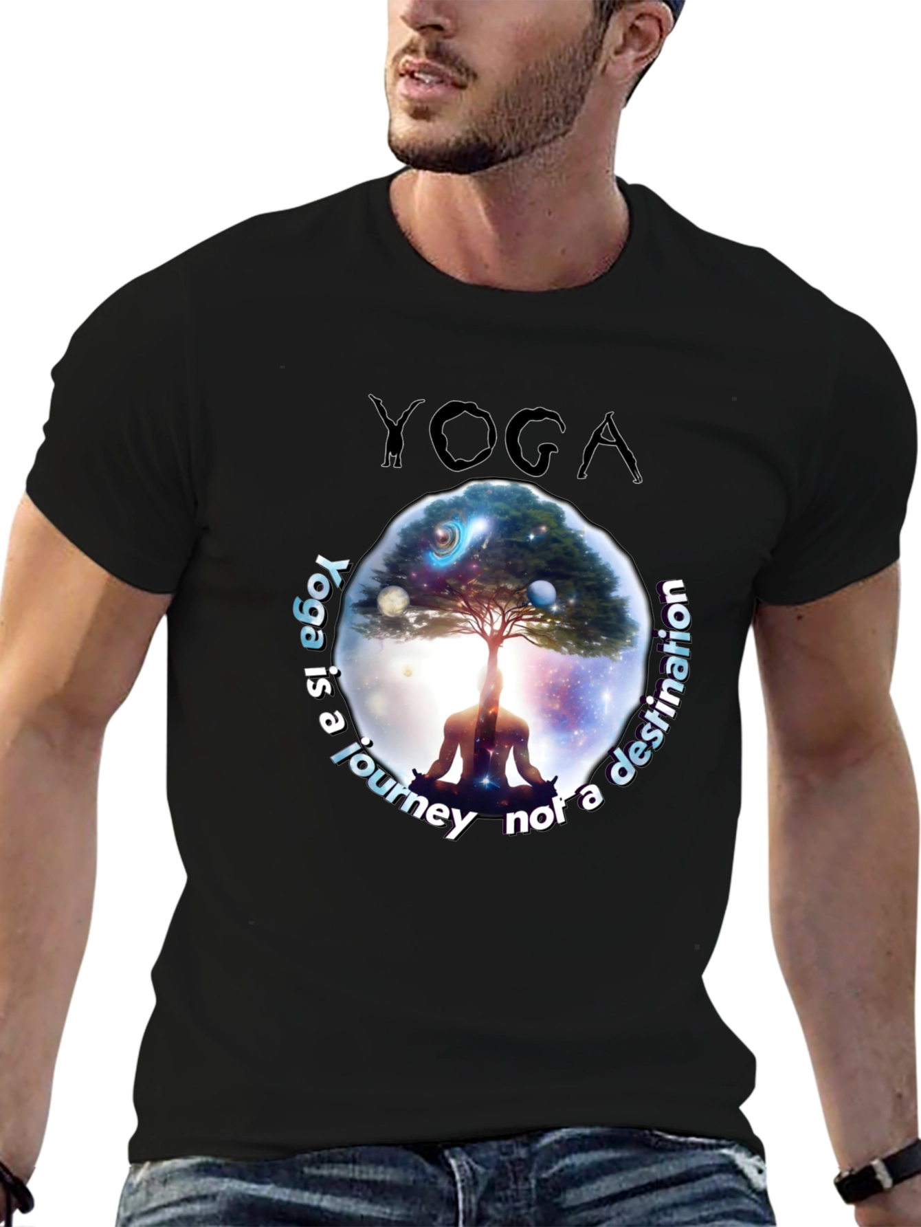 Black Yoga Journey T-Shirt - Meditative Graphic Tee view 6