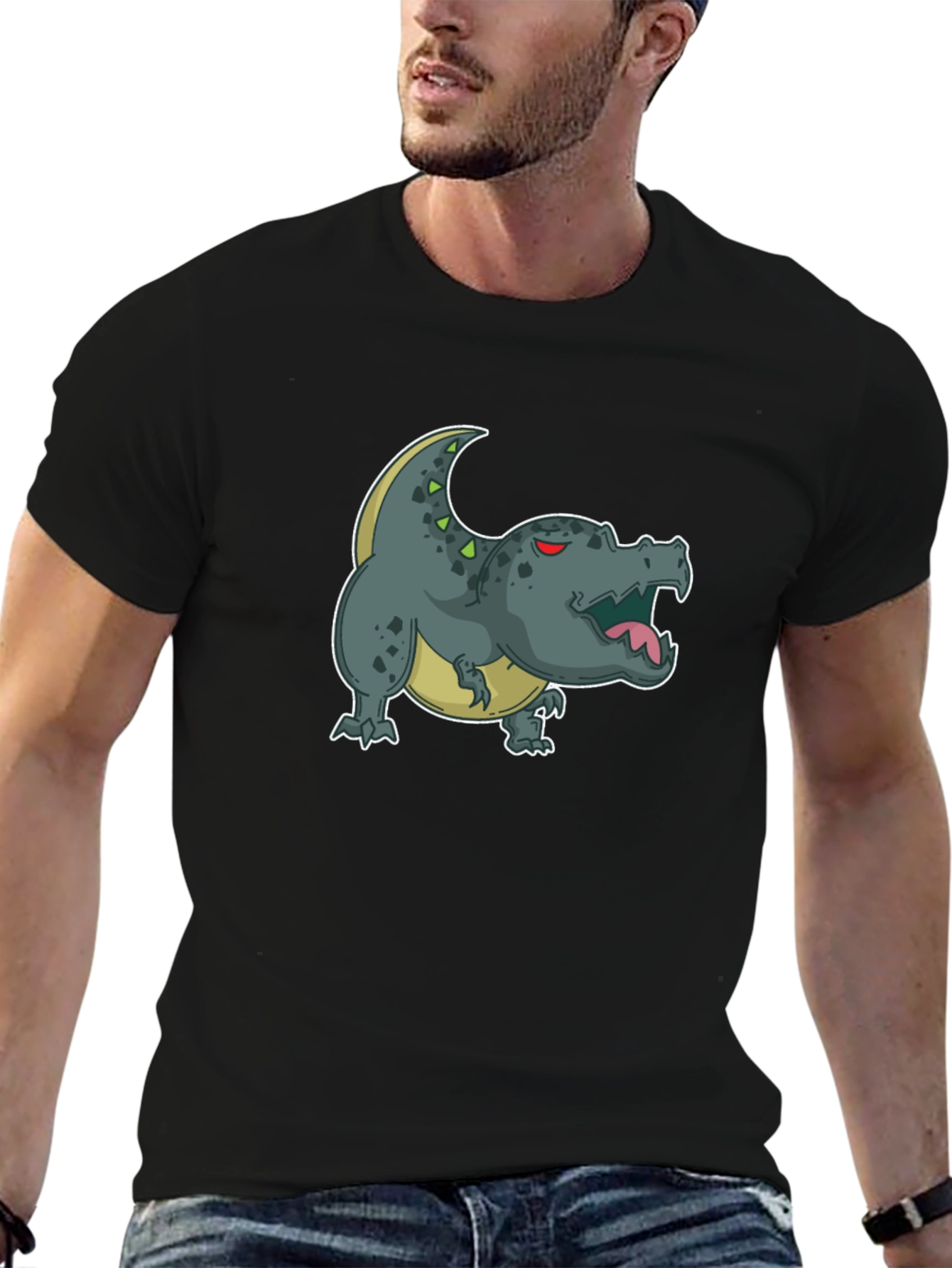 Black Cartoon Dinosaur Graphic Tee - Black view 6