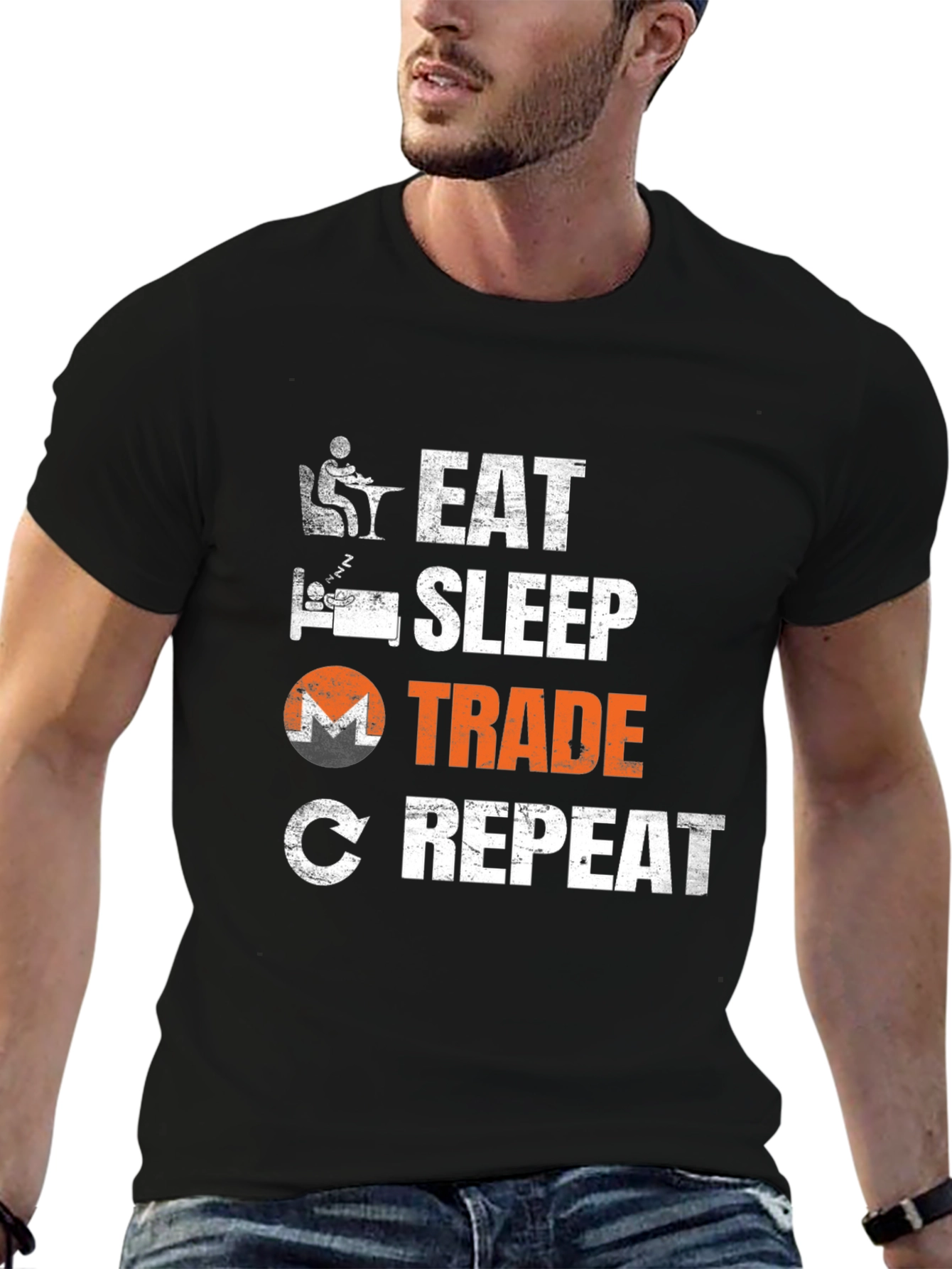 Black Eat Sleep Trade Repeat T-Shirt - Crypto Trading Tee view 6