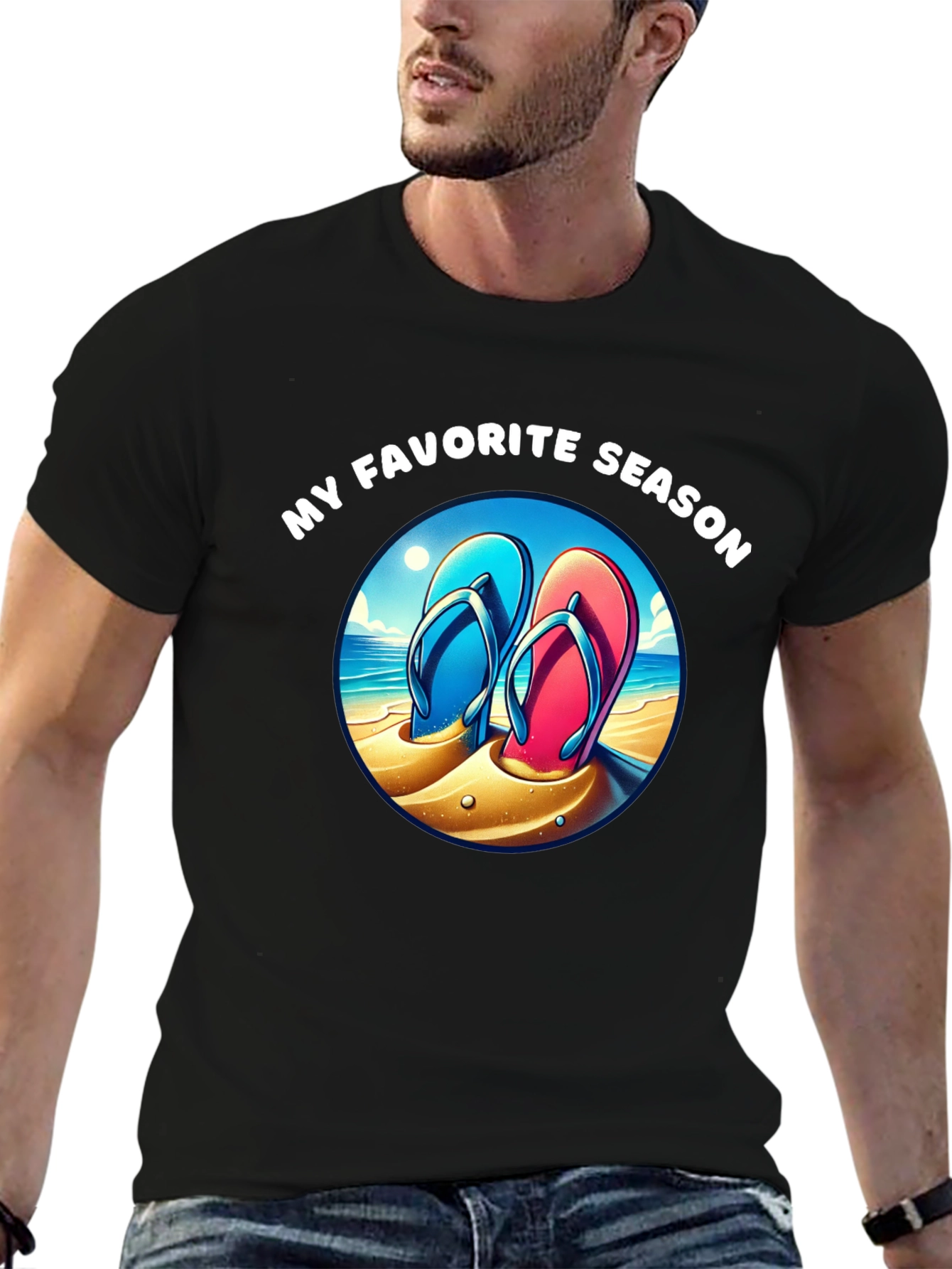 Black My Favorite Season Beach Flip Flop T-Shirt view 6