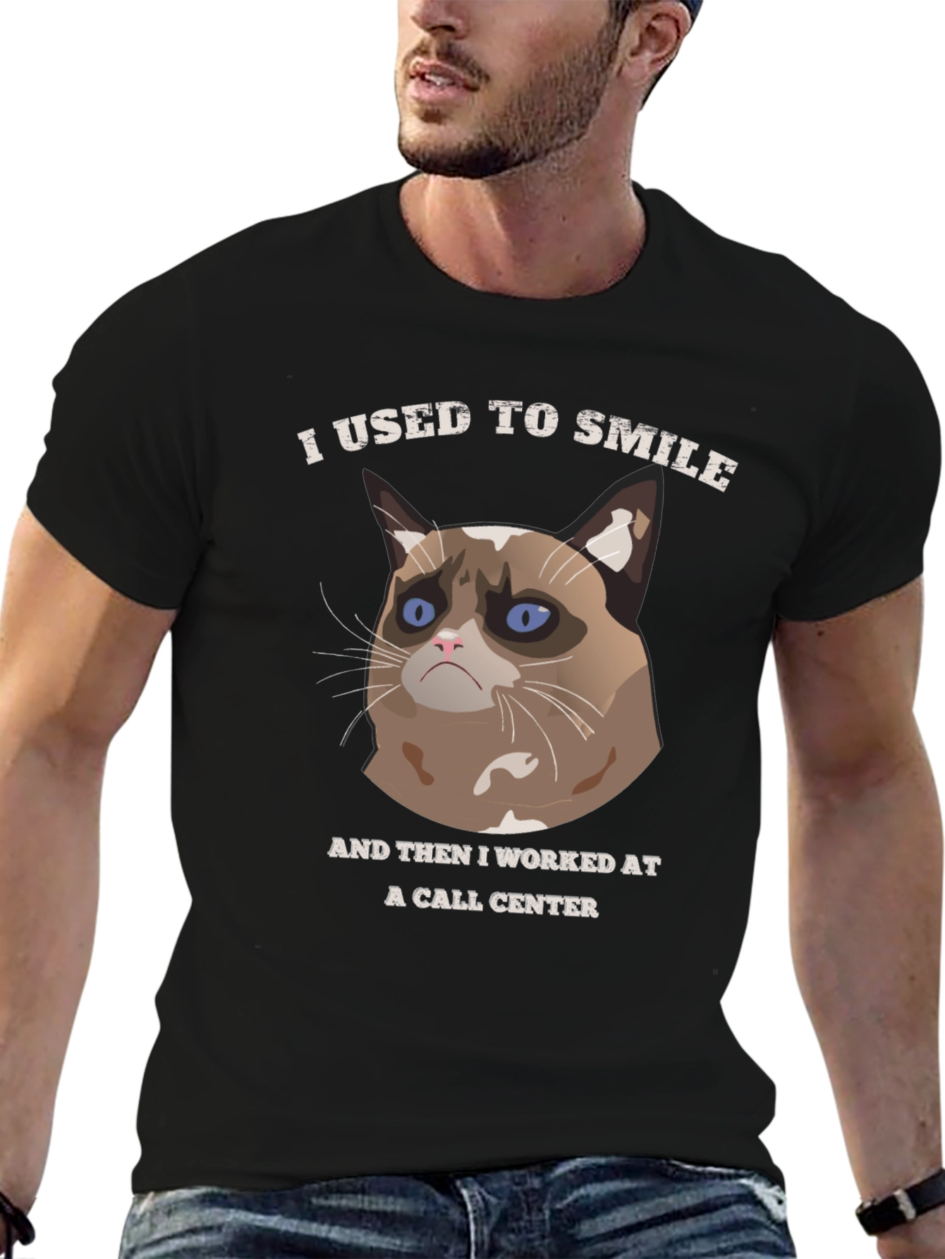 Black Grumpy Cat Call Center T-Shirt view 6
