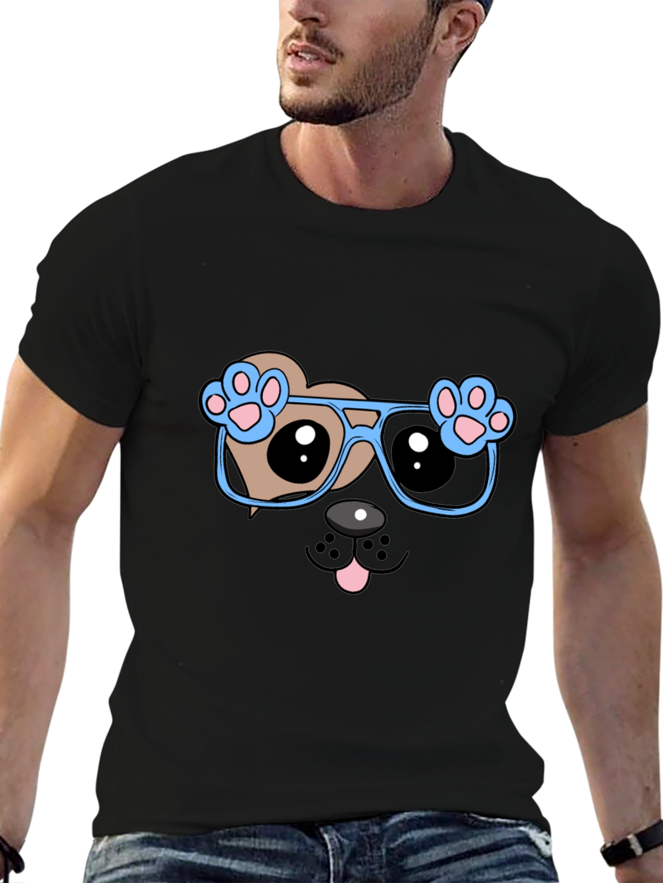 Black Cool Dog with Glasses Graphic Tee view 6