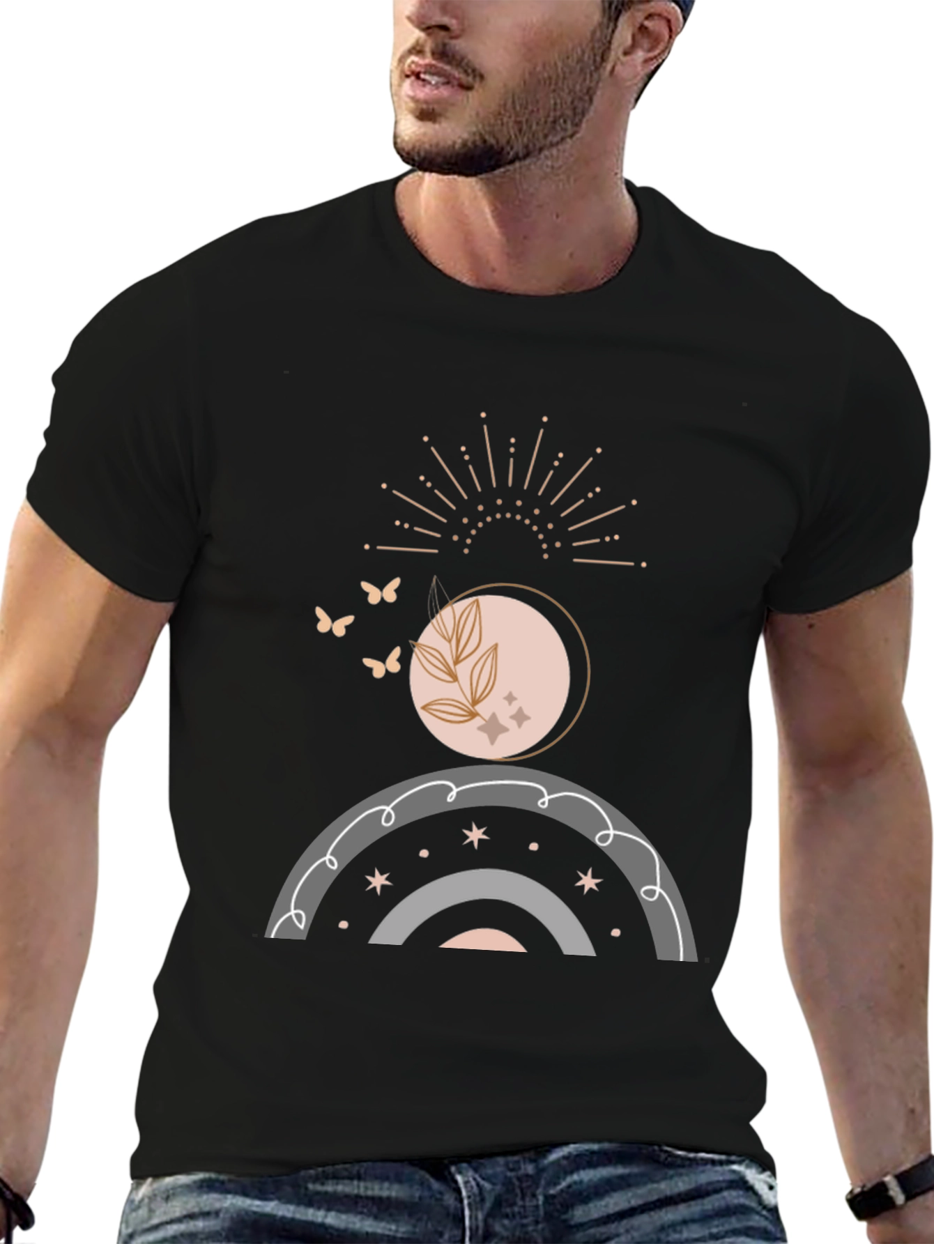 Black Boho Celestial Rainbow T-Shirt - Stylish & Unique Design view 6