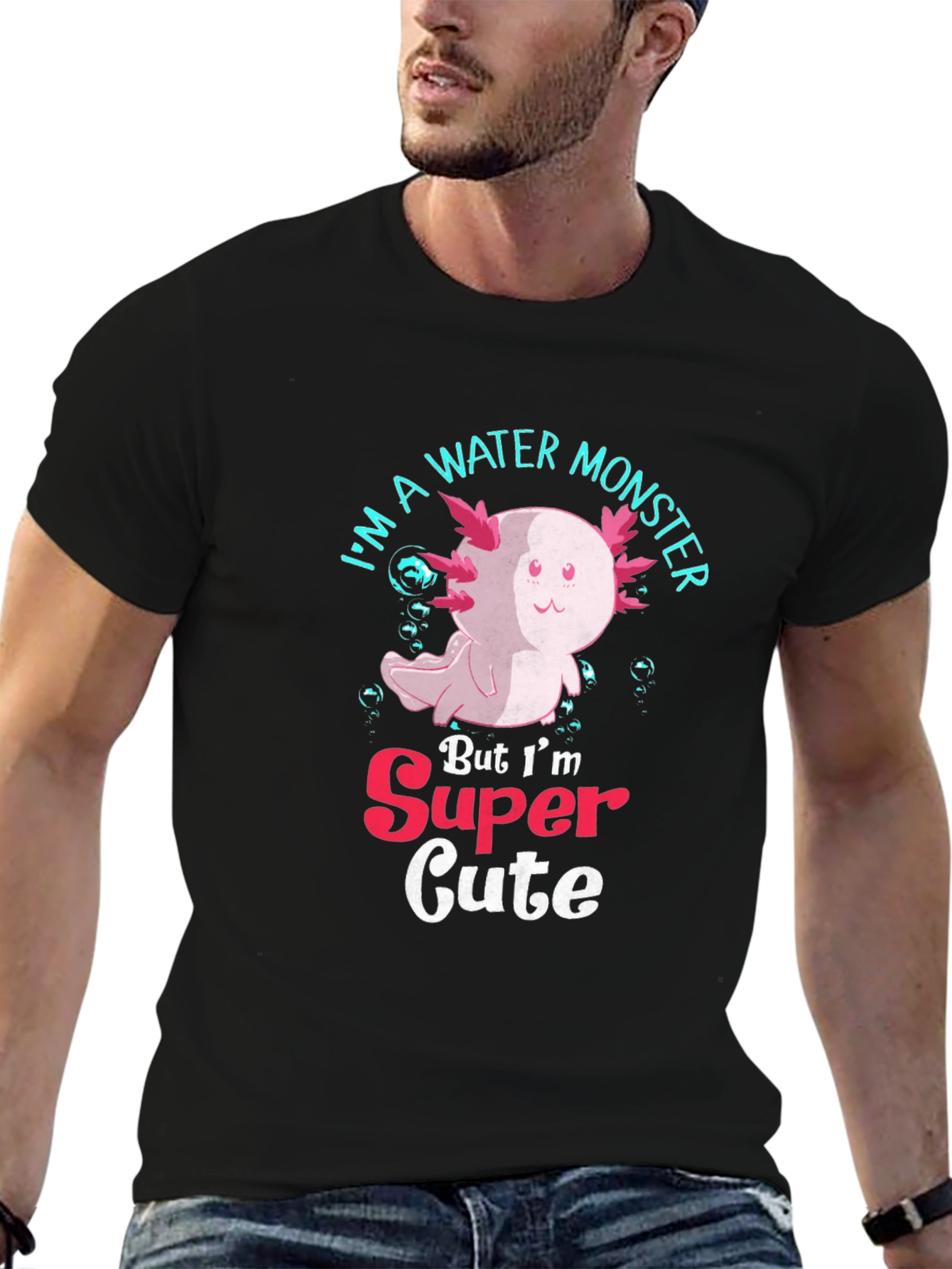 Black Cute Axolotl Water Monster T-Shirt view 6