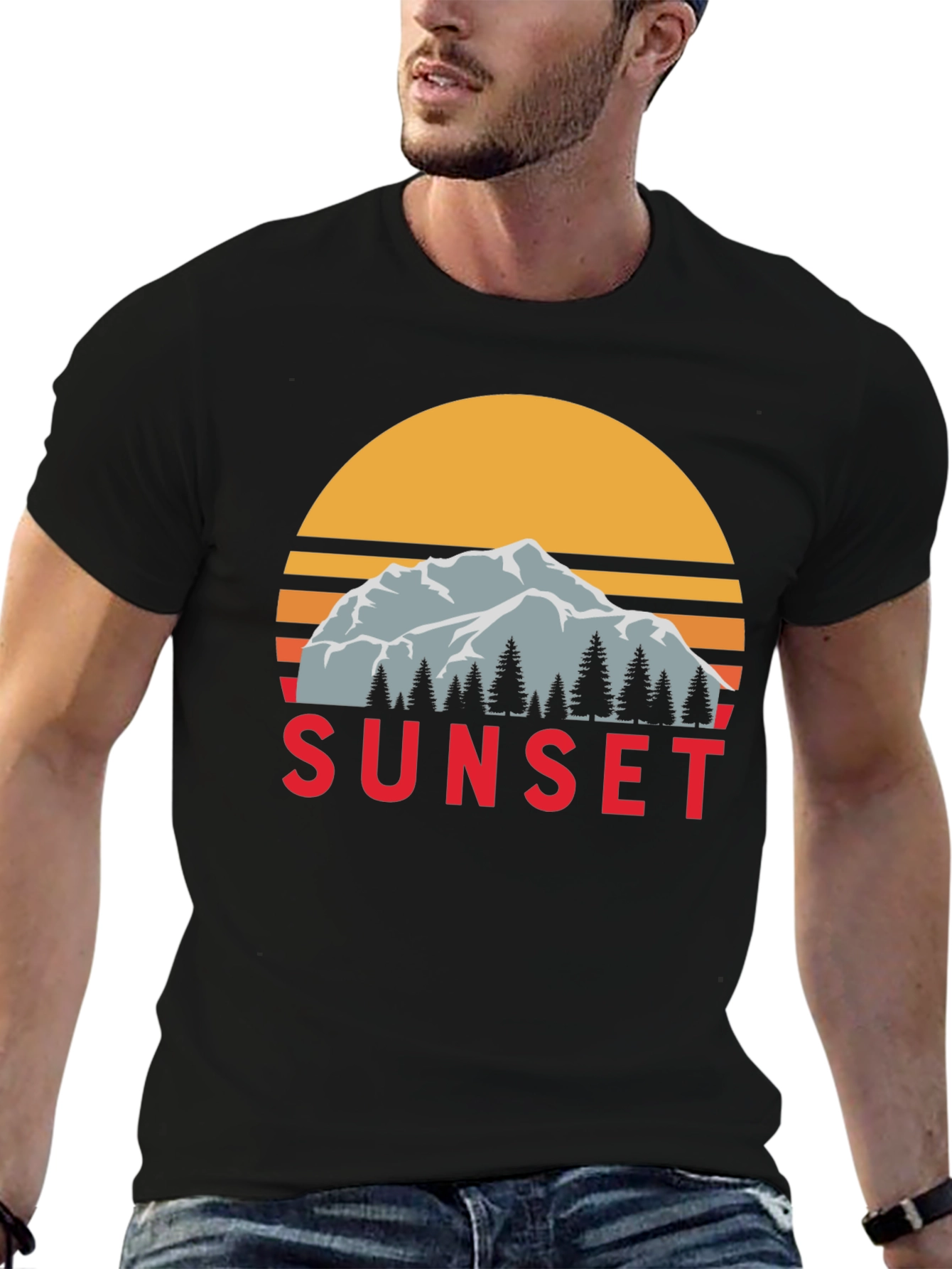 Black Sunset Mountain Graphic Tee - Retro Style view 6
