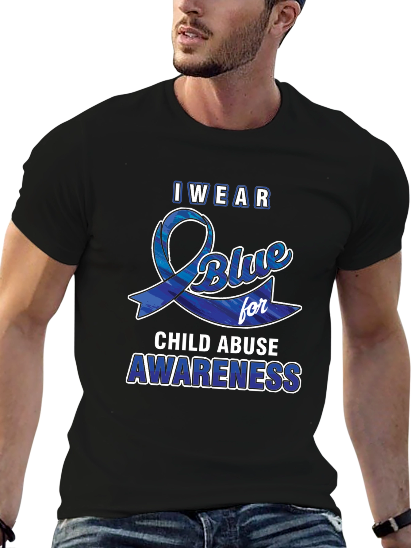 Black I Wear Blue For Child Abuse Awareness T-Shirt view 6
