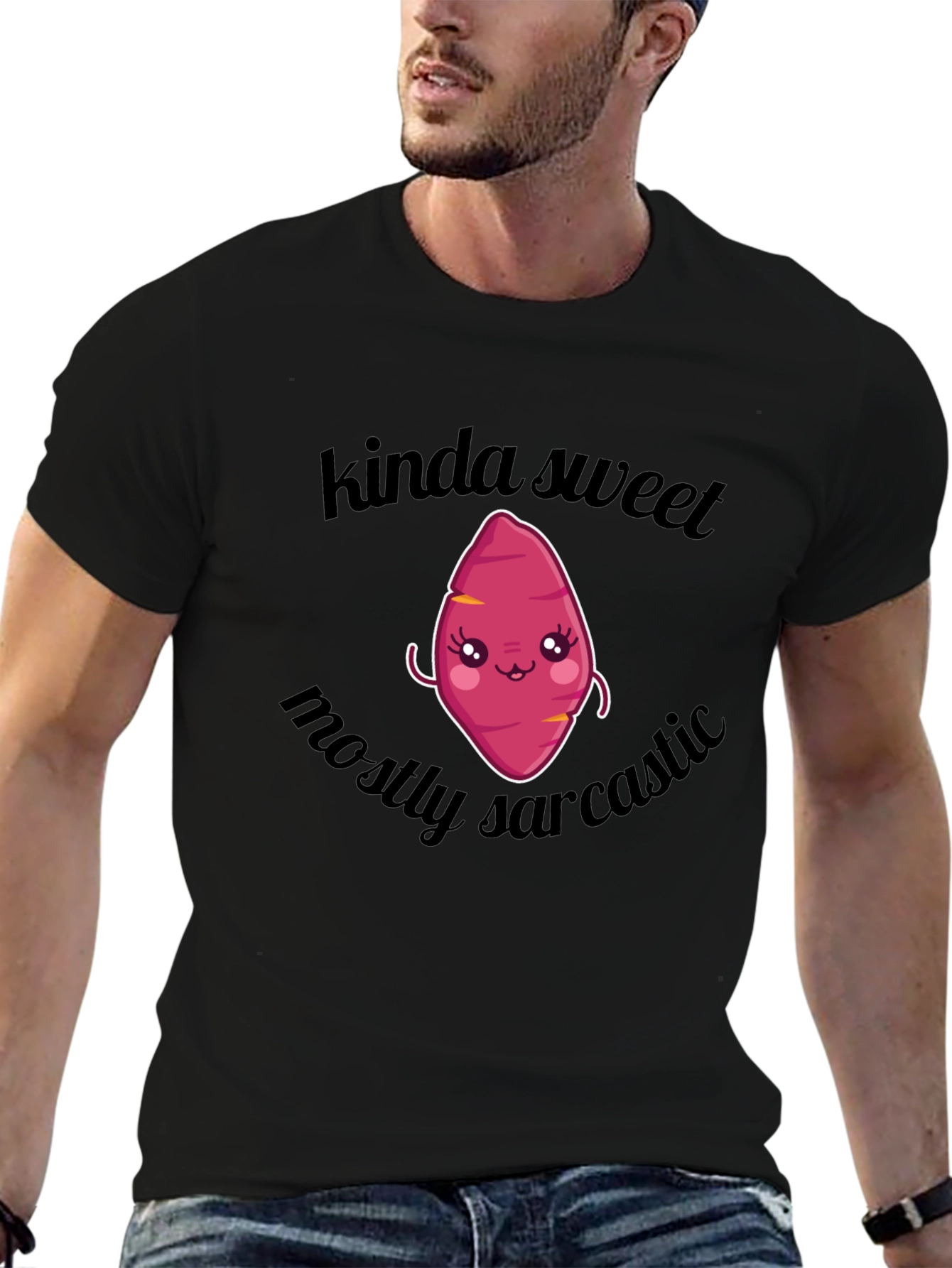 Black Kinda Sweet, Mostly Sarcastic Cute Sweet Potato T-Shirt view 6