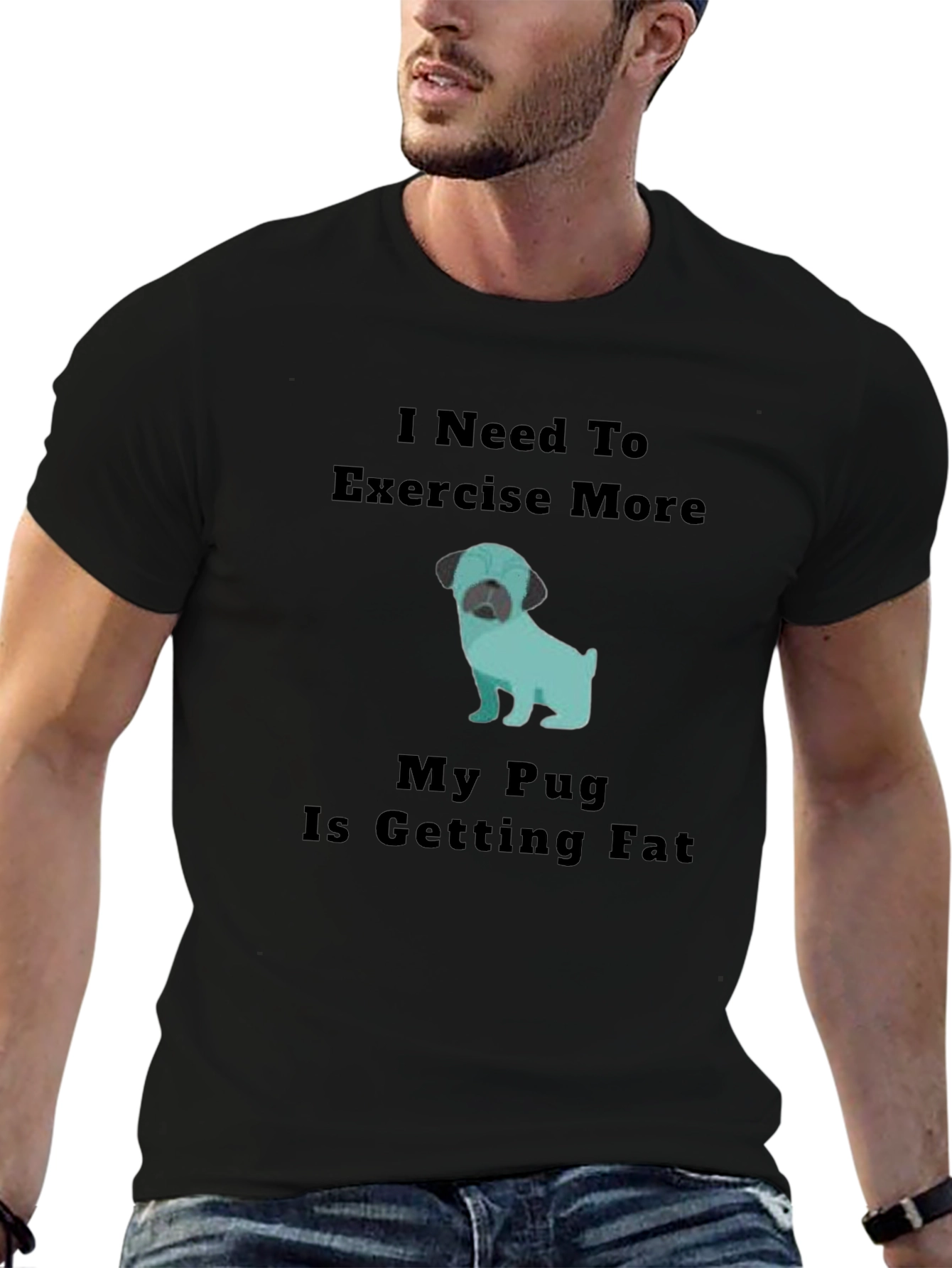 Black Pug Lover T-Shirt - Exercise More Funny Tee view 6