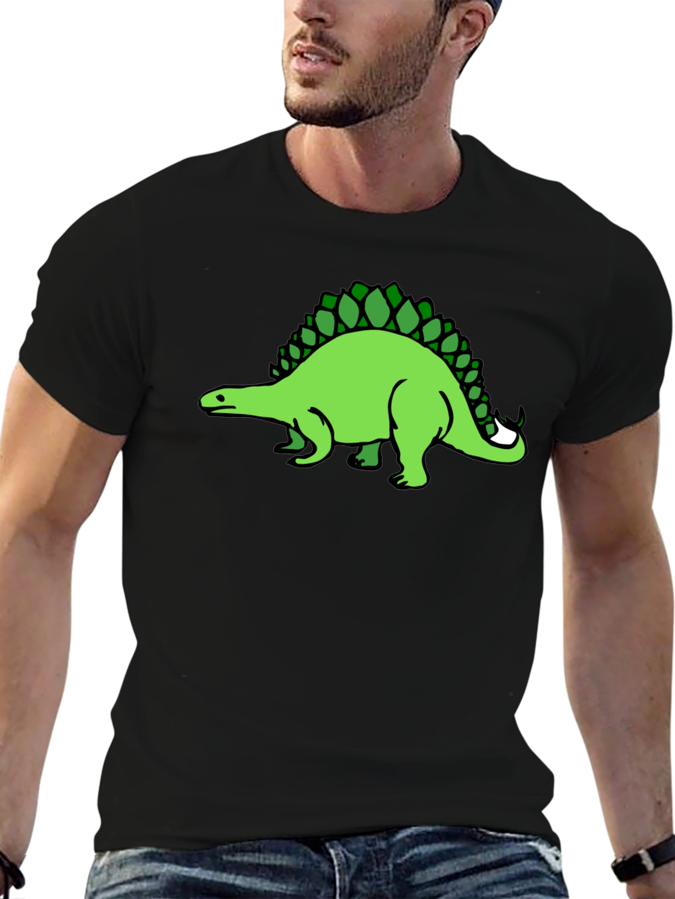 Black Dinosaur Graphic Tee - Black Cotton T-Shirt view 6