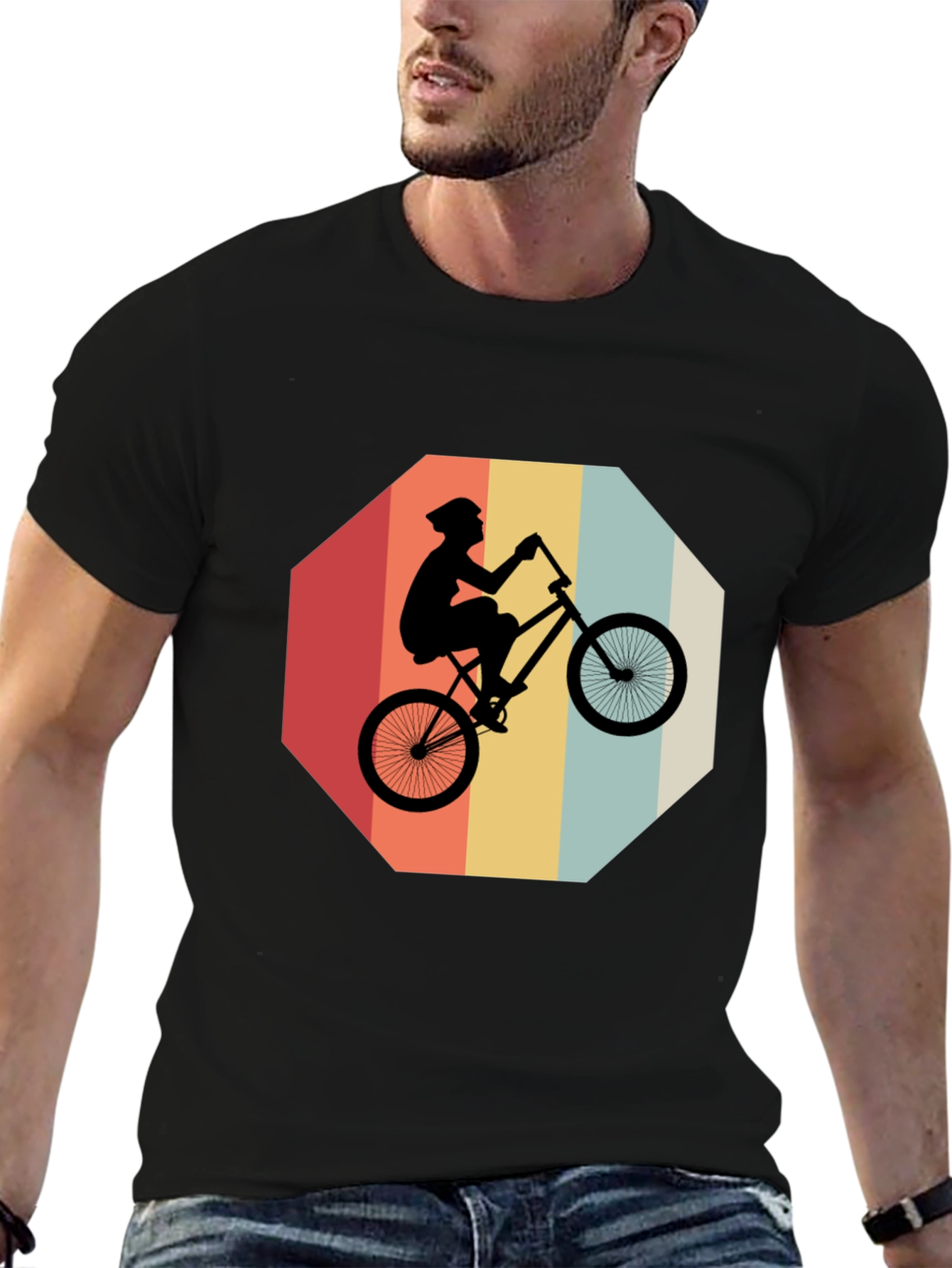 Black Retro Bike Rider Graphic Tee - Black Cotton Blend view 6