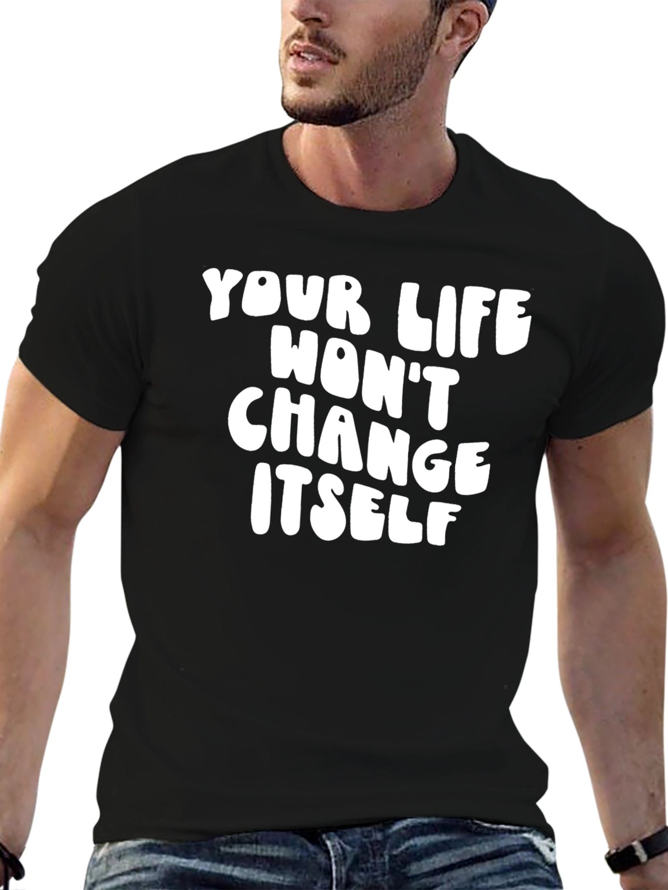 Black Motivational Black T-Shirt: Change Yourself! view 6