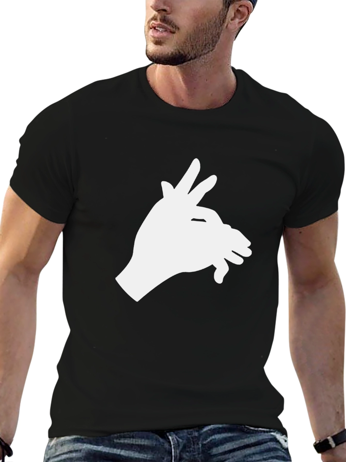 Black Shadow Puppet Hand Graphic Tee - Black Cotton view 6