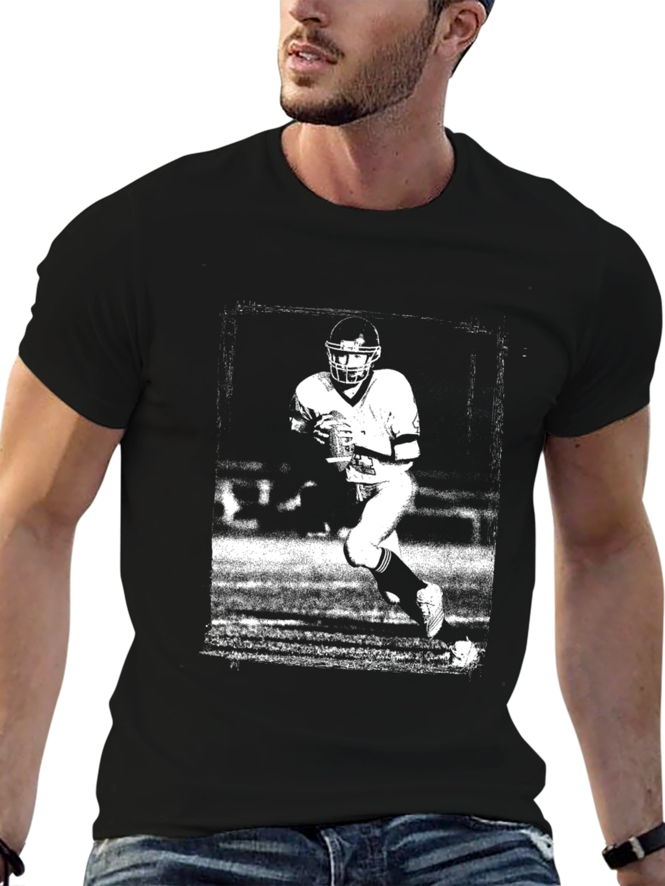 Black Vintage Football Player Black Graphic Tee view 6
