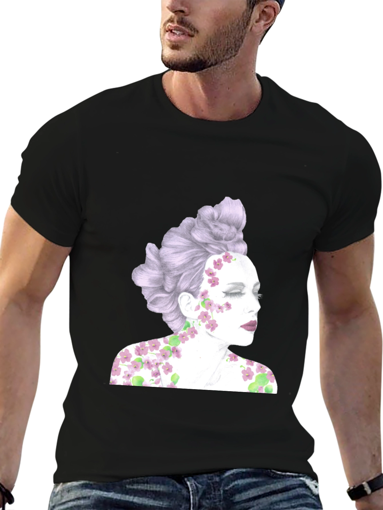 Black Floral Woman Graphic Tee - Unique Design view 6