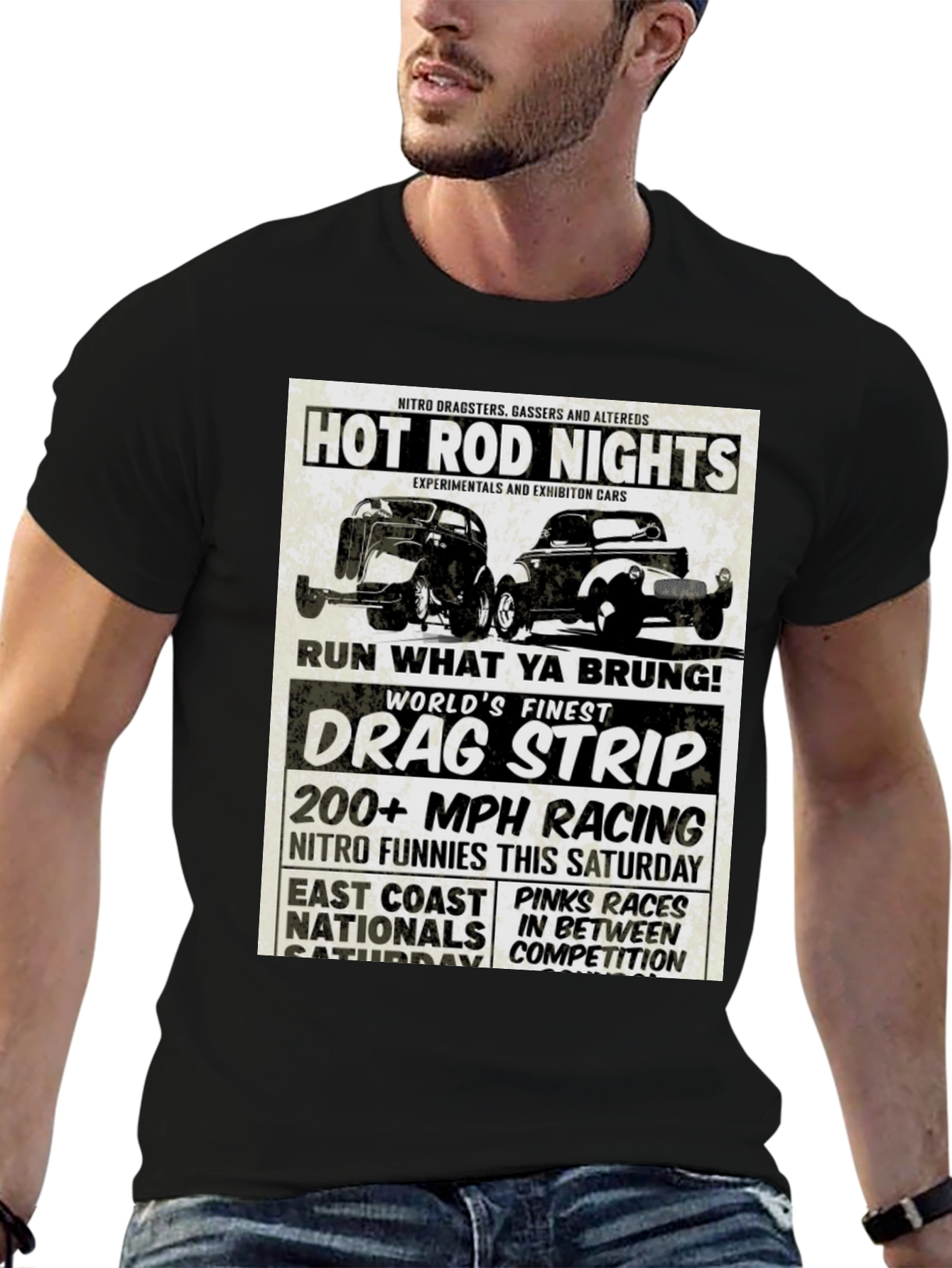 Black Hot Rod Nights Drag Racing T-Shirt view 6