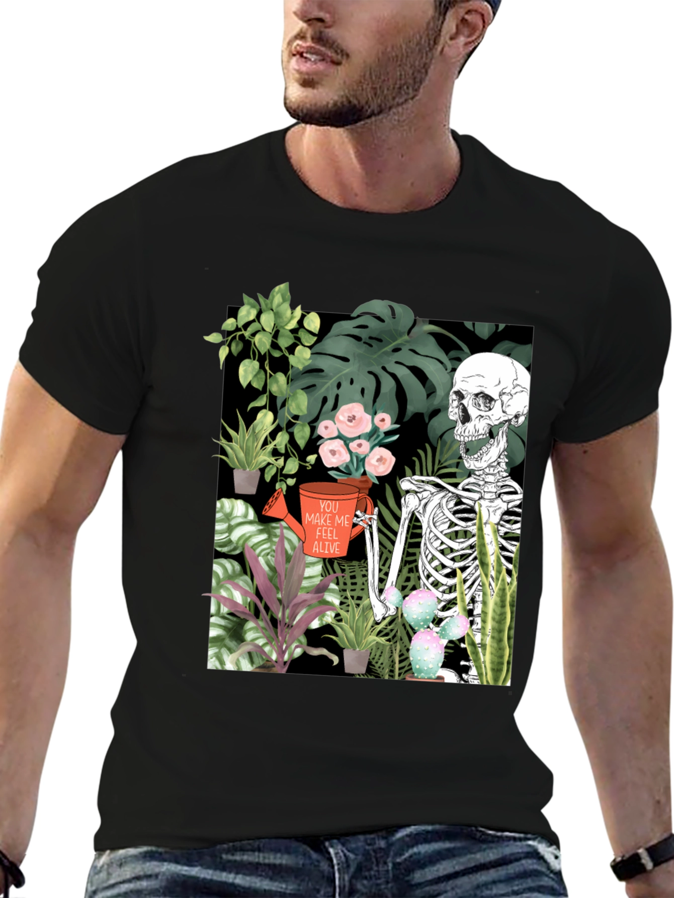 Black Skeleton Gardener Graphic Tee - Make Me Feel Alive Shirt view 6
