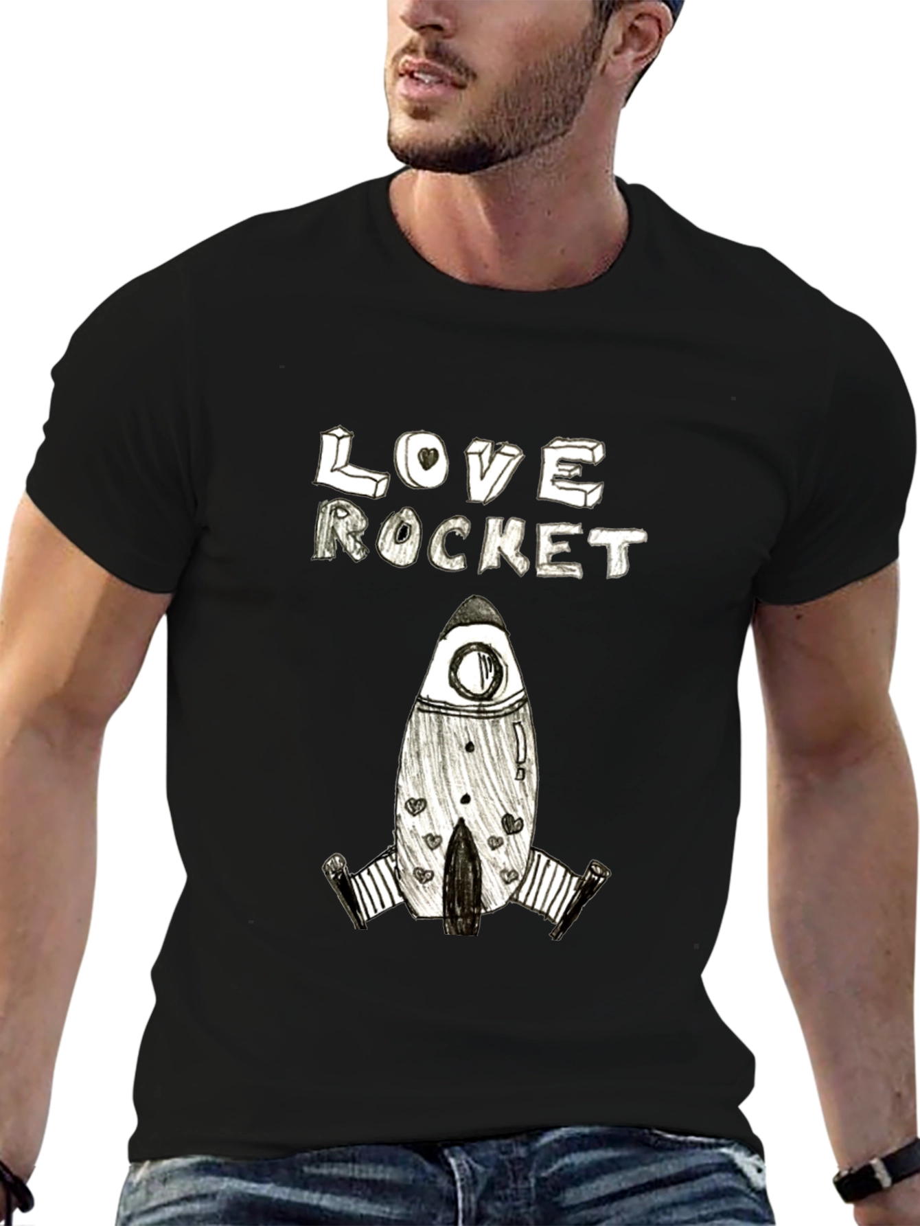 Black Love Rocket Graphic Tee - Black Cotton Blend view 6