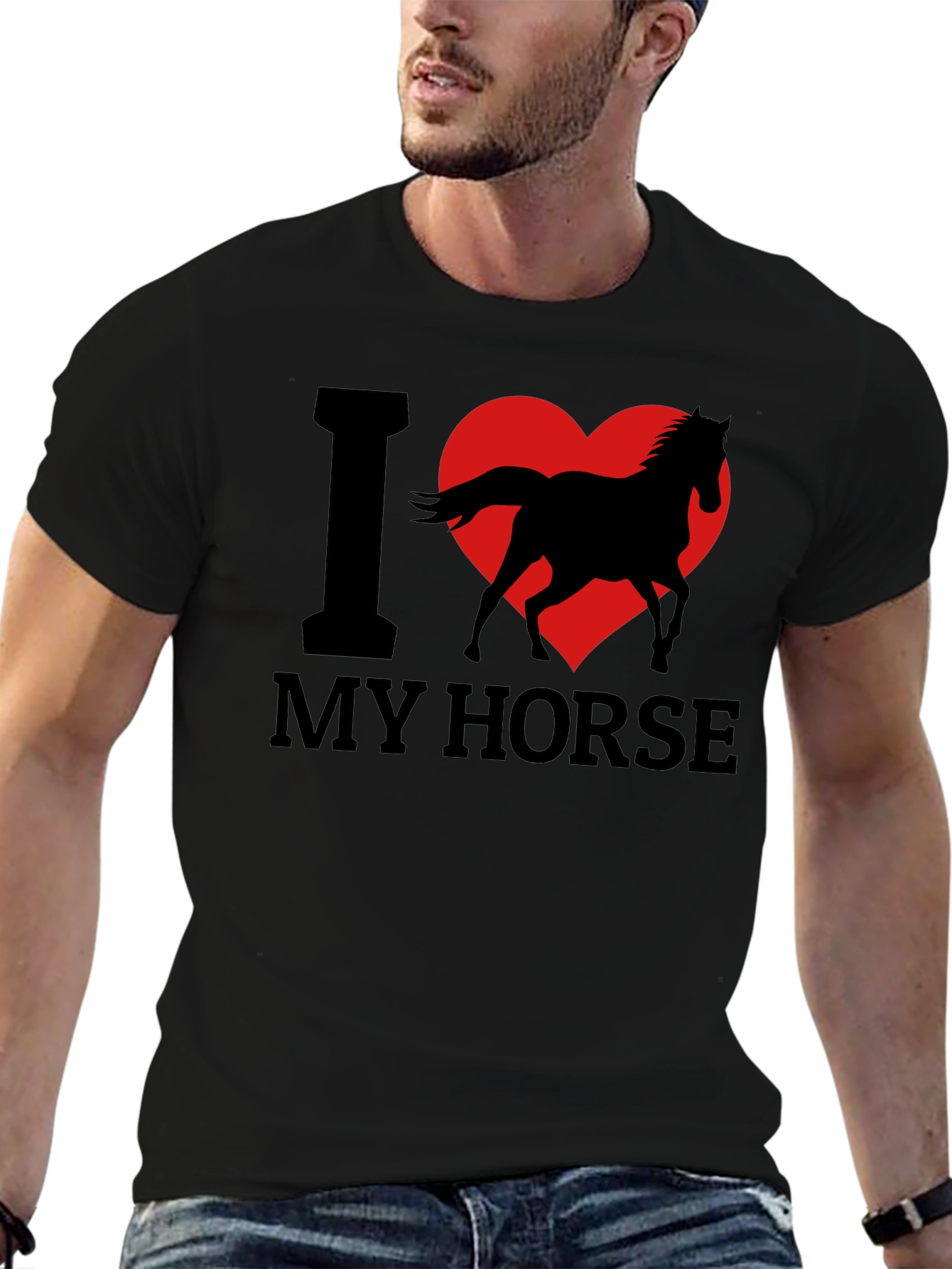 Black I Love My Horse T-Shirt - Black Cotton Tee view 6