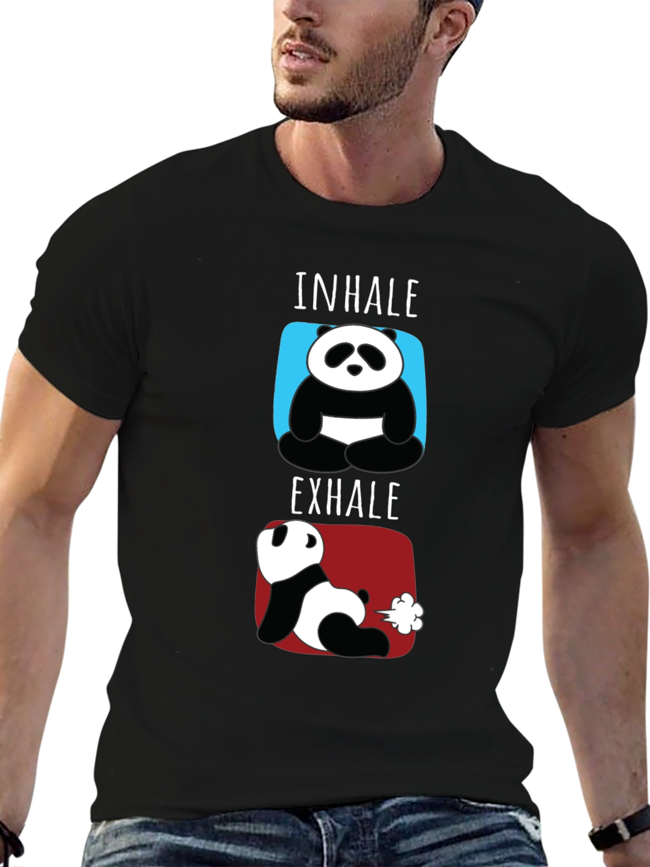 Black Inhale Exhale Funny Panda T-Shirt view 6