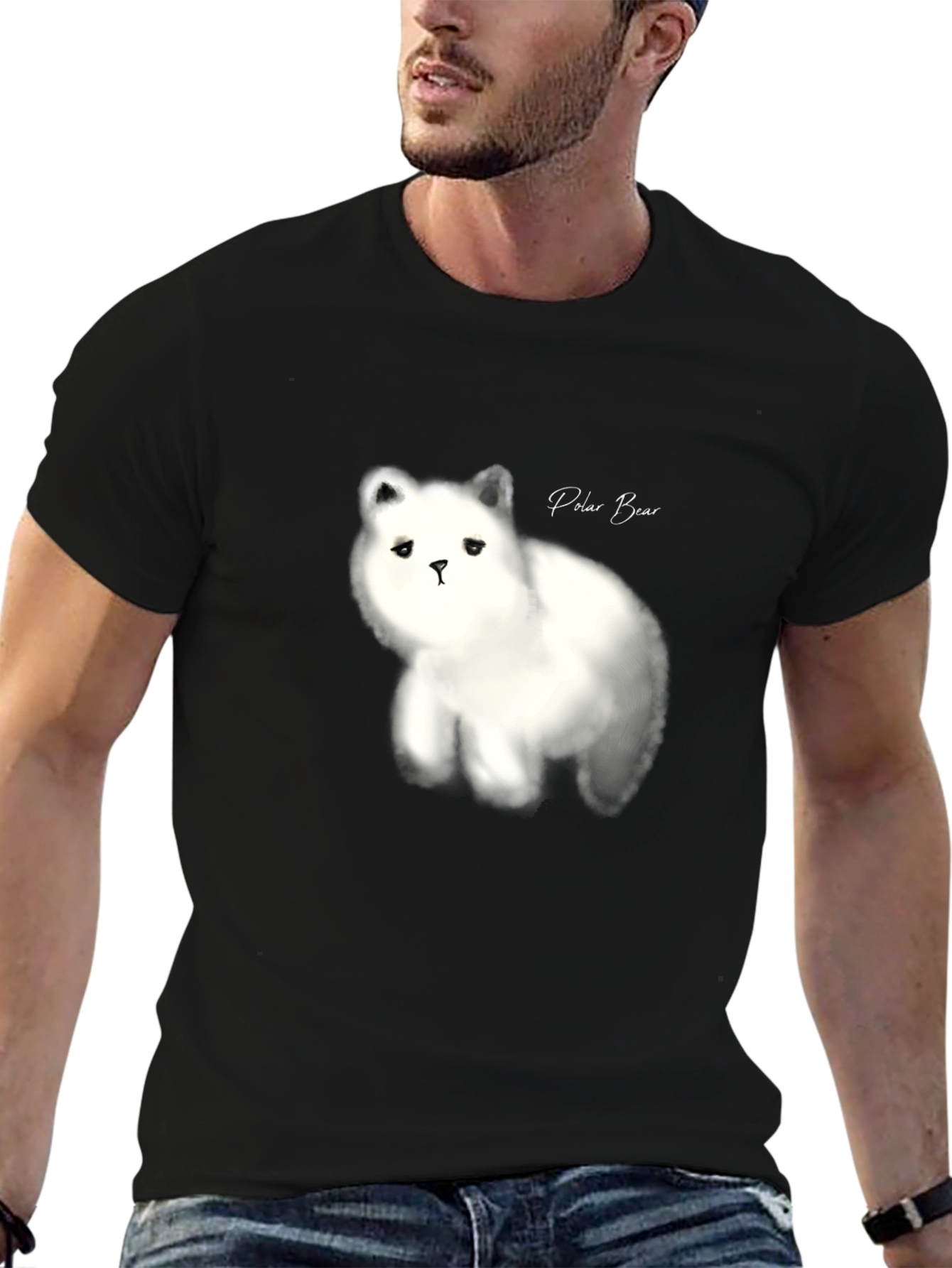 Black Polar Bear Graphic Black T-Shirt view 6