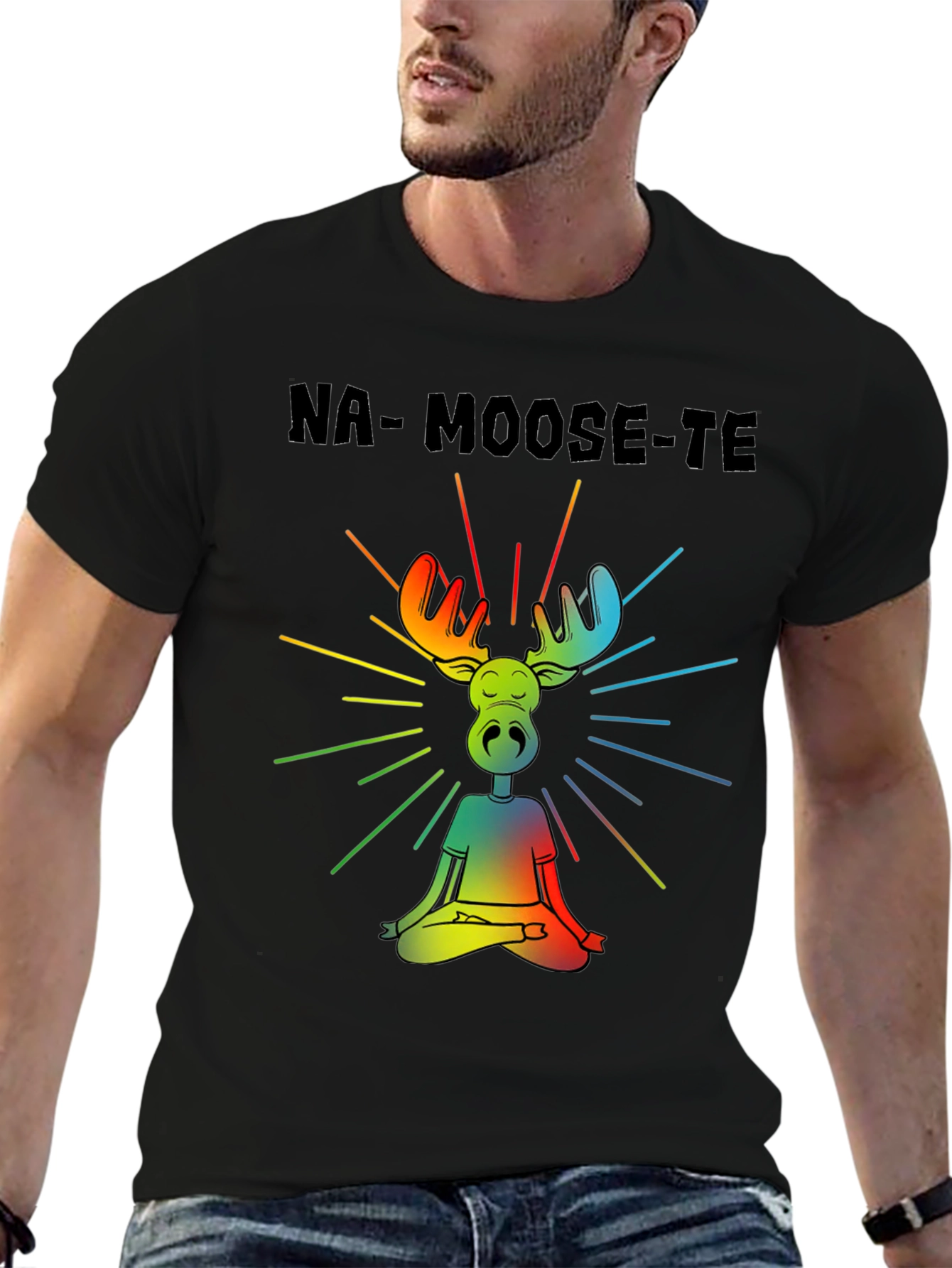 Black Na-Moose-Te T-Shirt - Yoga Moose Design view 6