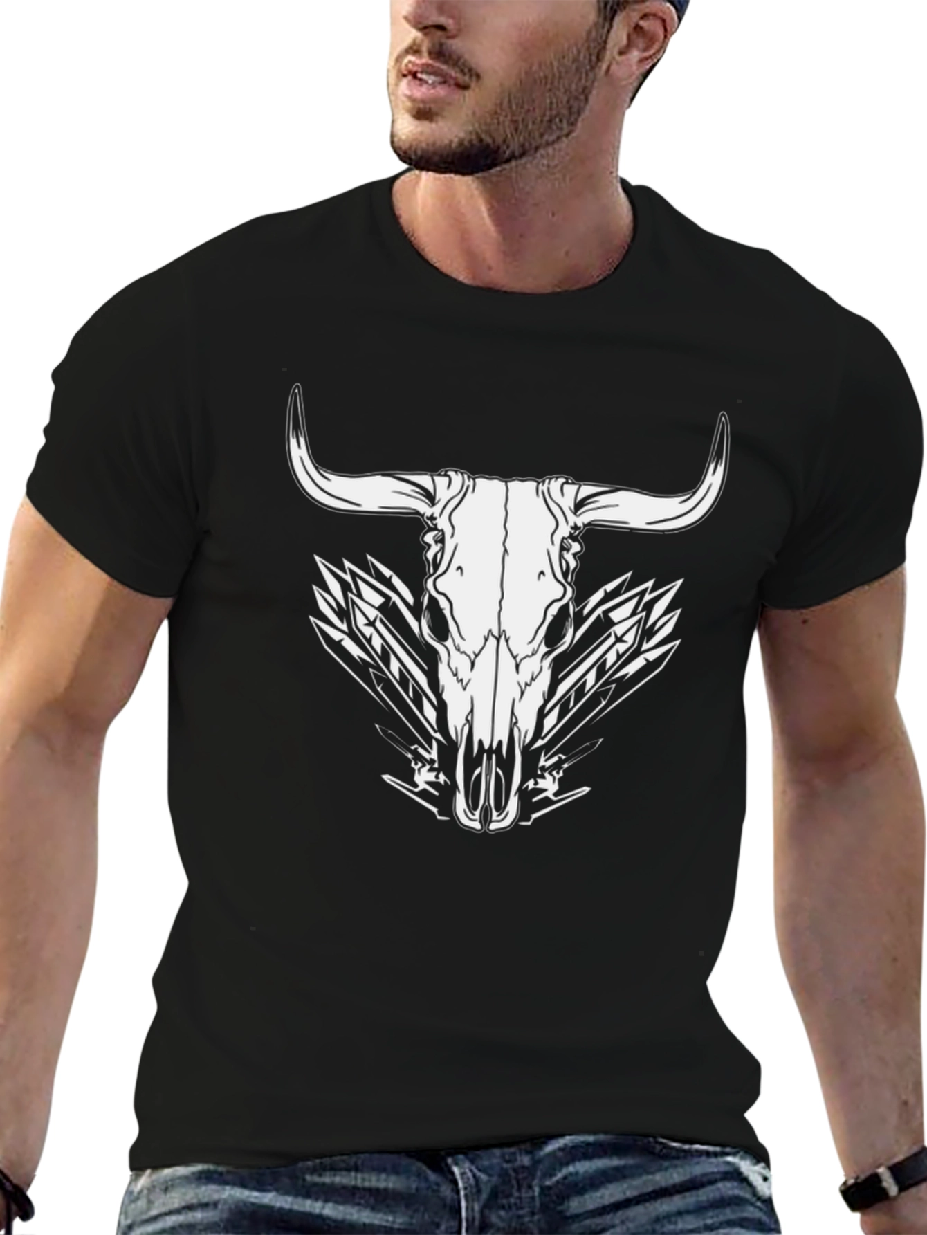 Black Black Bull Skull Graphic Tee view 6