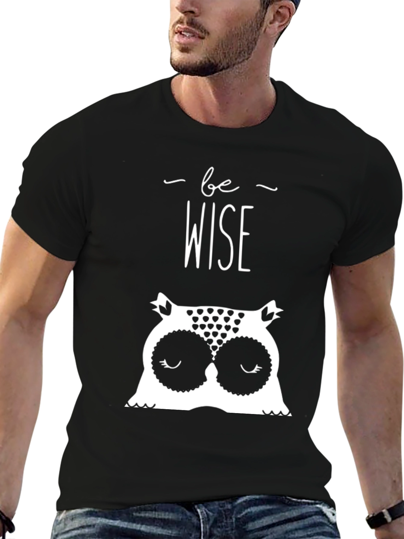 Black Be Wise Owl Graphic T-Shirt - Black Cotton Tee view 6