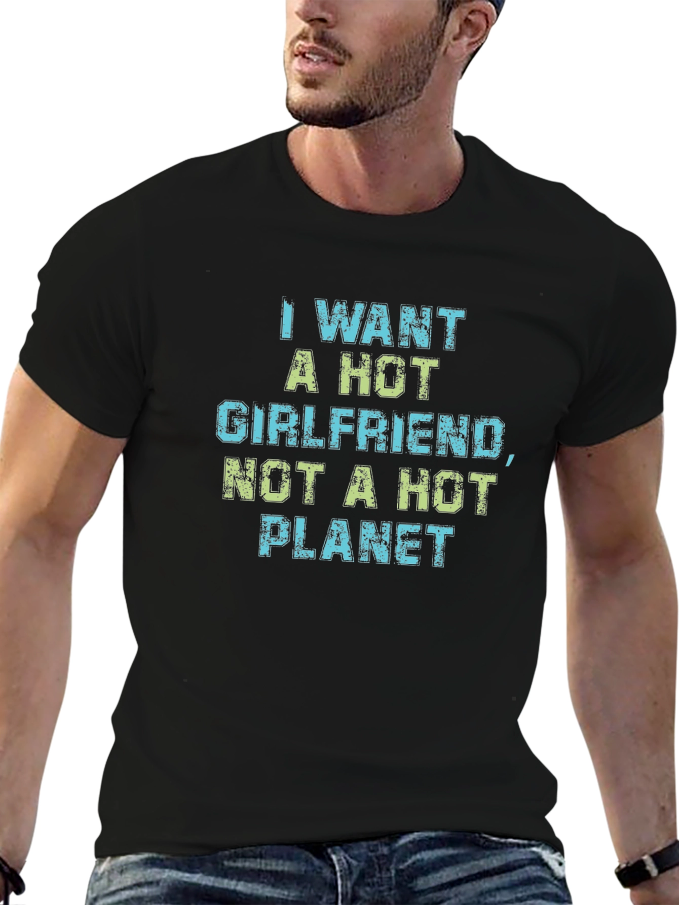 Black Funny 'Hot Girlfriend, Not Hot Planet' Graphic Tee view 6