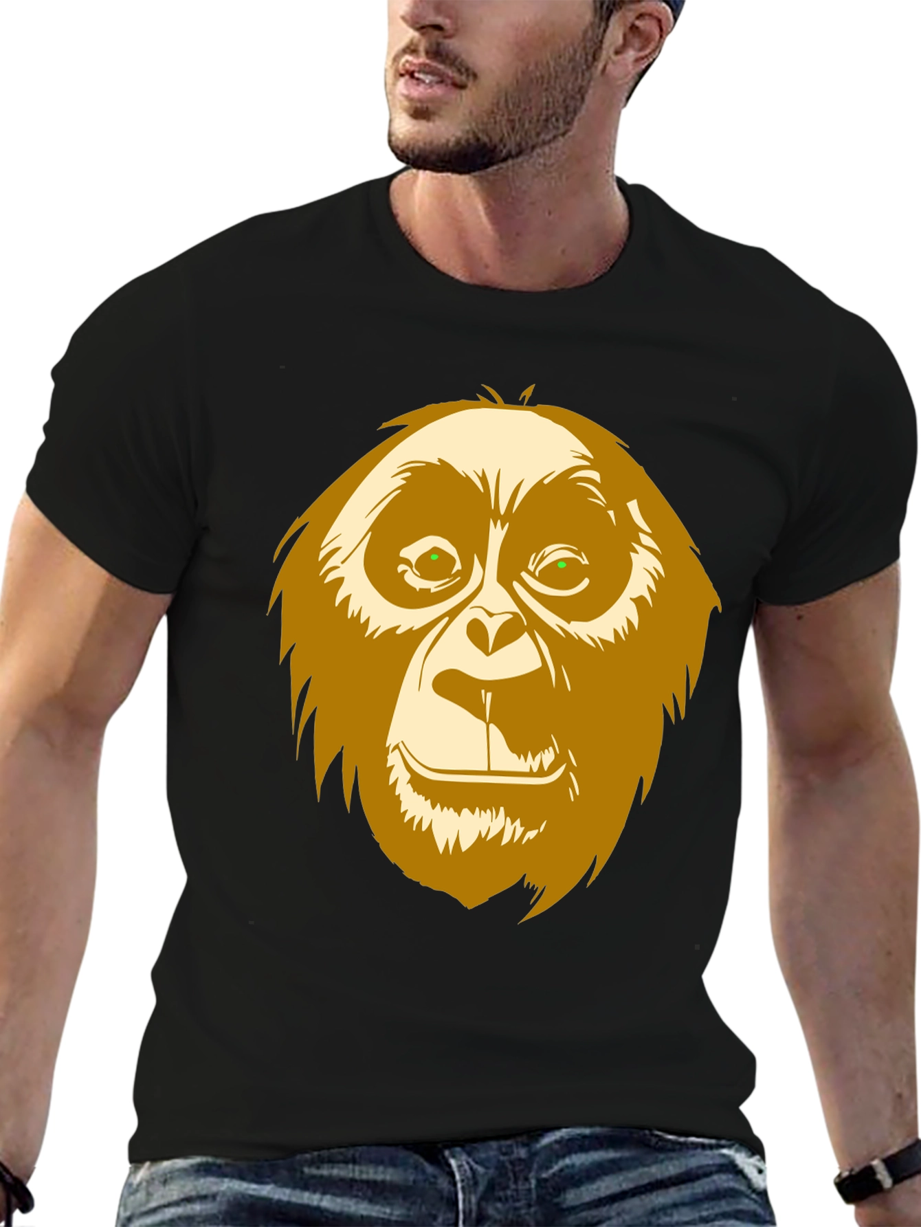 Black Orangutan Graphic Print Black T-Shirt view 6
