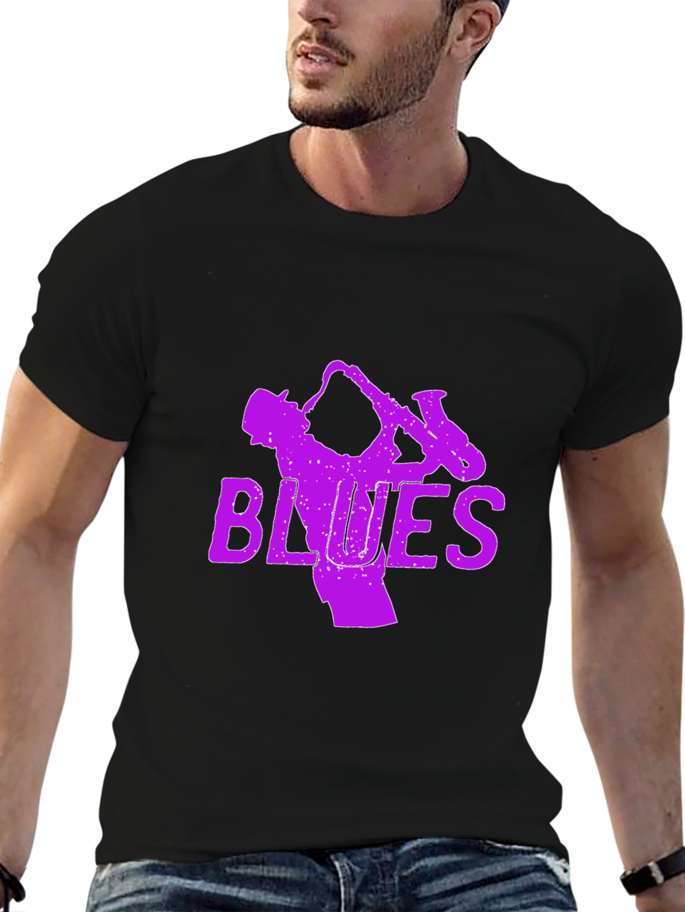 Black Blues Saxophone Graphic T-Shirt - Black view 6