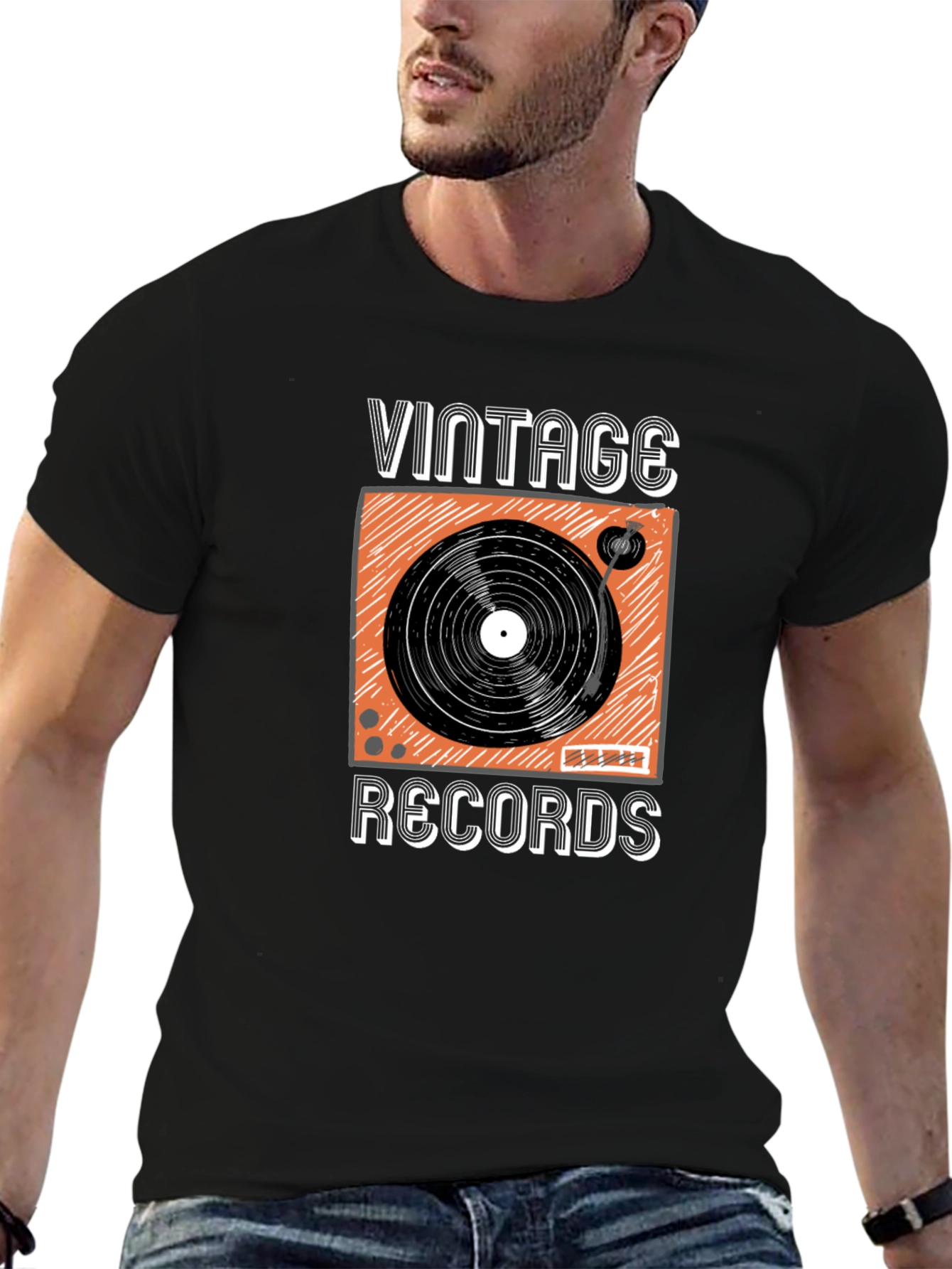 Black Vintage Records Graphic T-Shirt - Classic Retro Style view 6