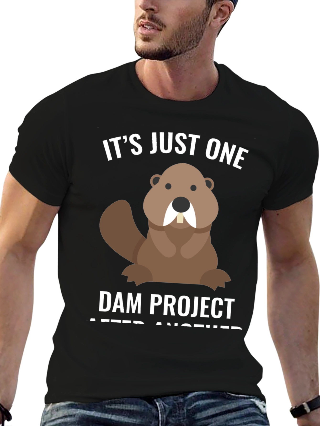 Black Funny Beaver T-Shirt - Dam Project Tee view 6