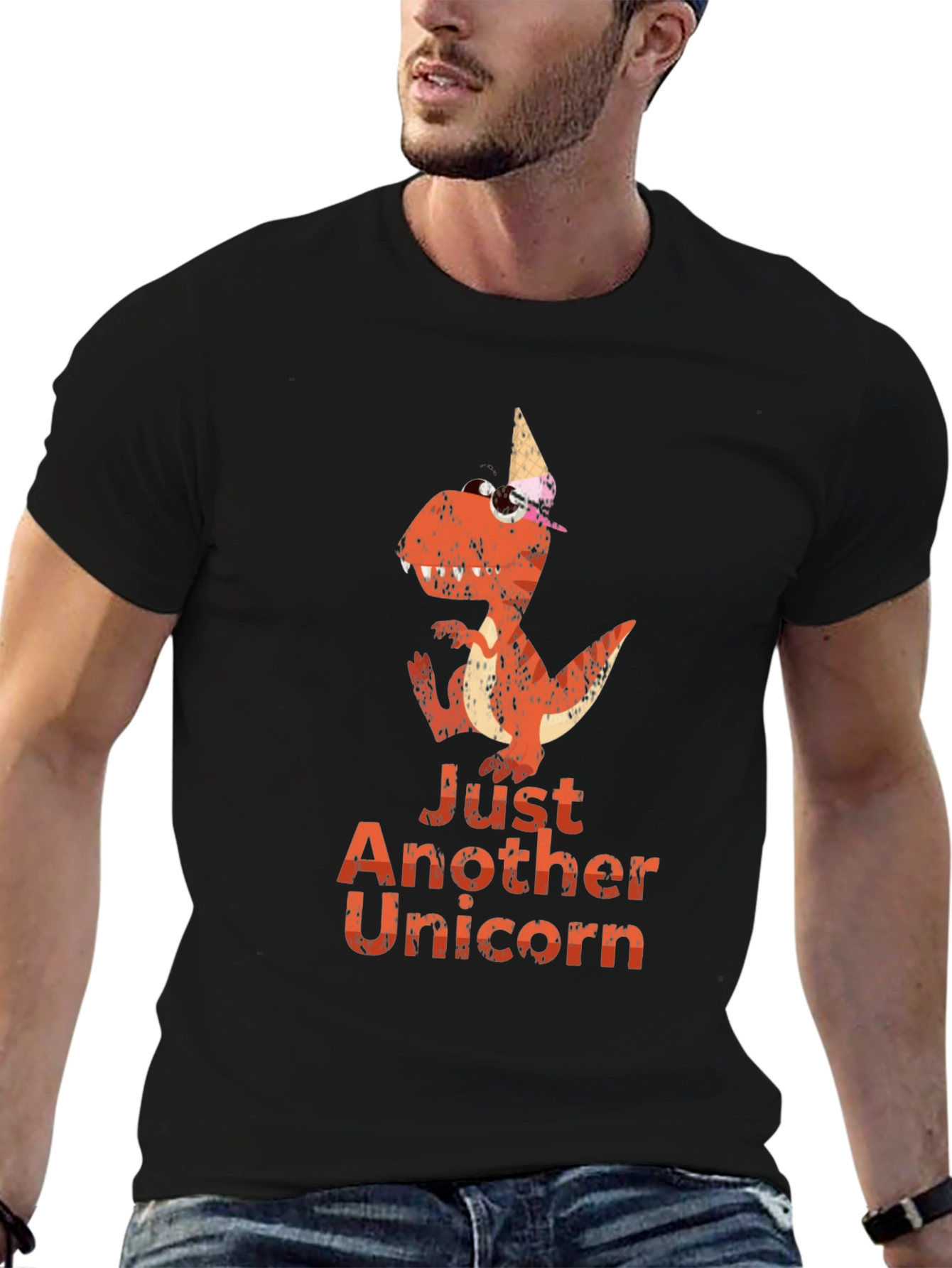 Black Dino Unicorn Graphic Tee - Unique Novelty T-Shirt view 6