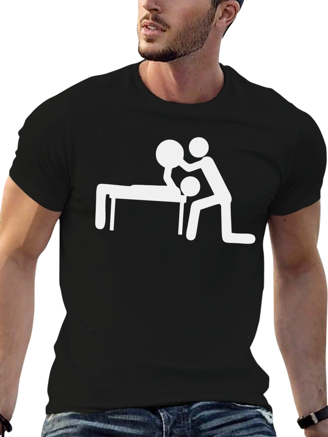 Black Massage Humor Tee - Funny Stick Figure Shirt view 6