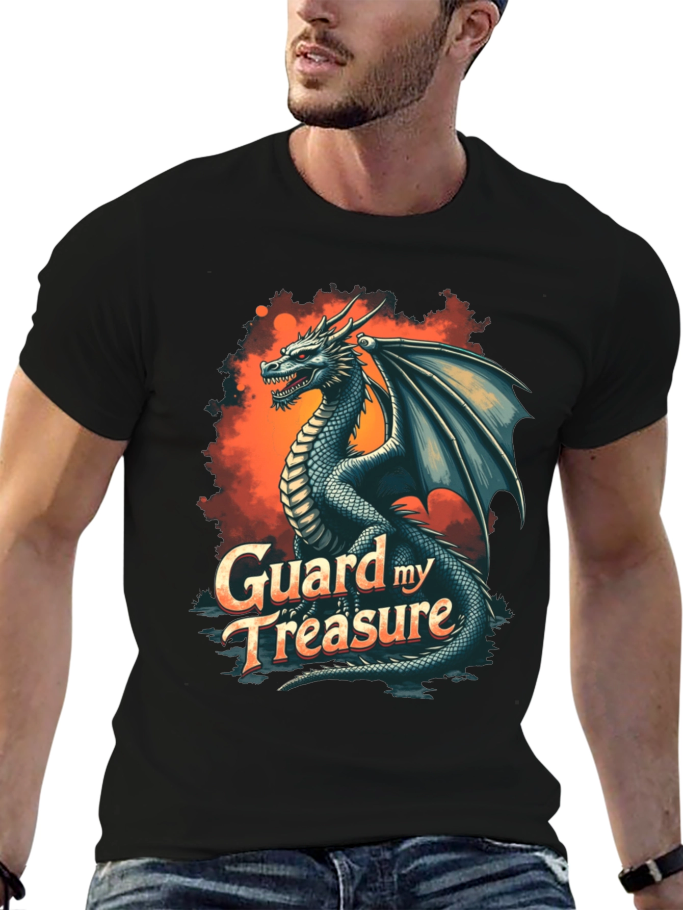 Black Dragon Guard My Treasure Graphic T-Shirt view 6